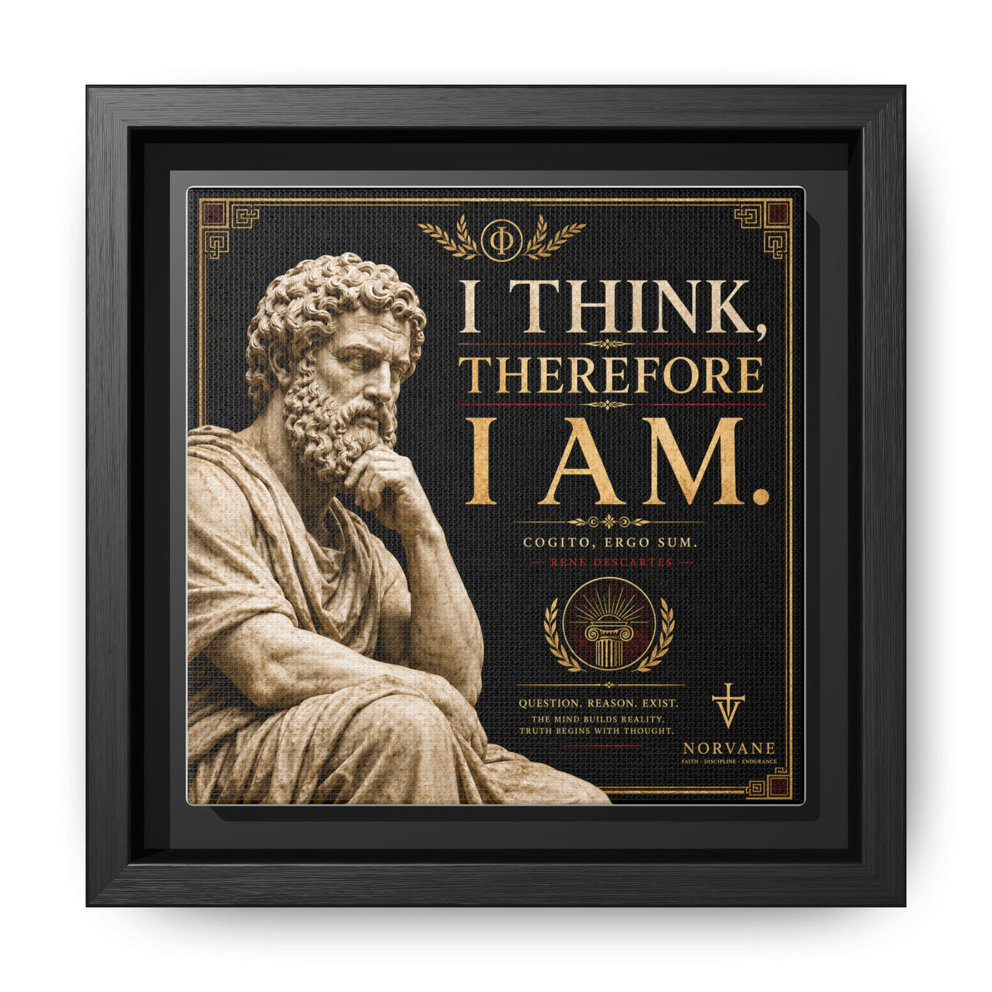 I Think Therefore I Am Framed Canvas – Descartes Wall Art in Black