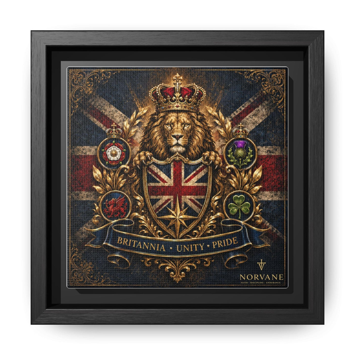 Norvane Britannia Lion Framed Canvas – Union Jack Crest Wall Art in Black – view 18