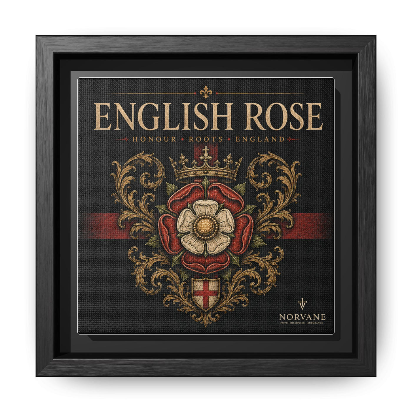 Norvane English Rose Framed Canvas – Vintage Tudor Crest Wall Art in Black – view 18