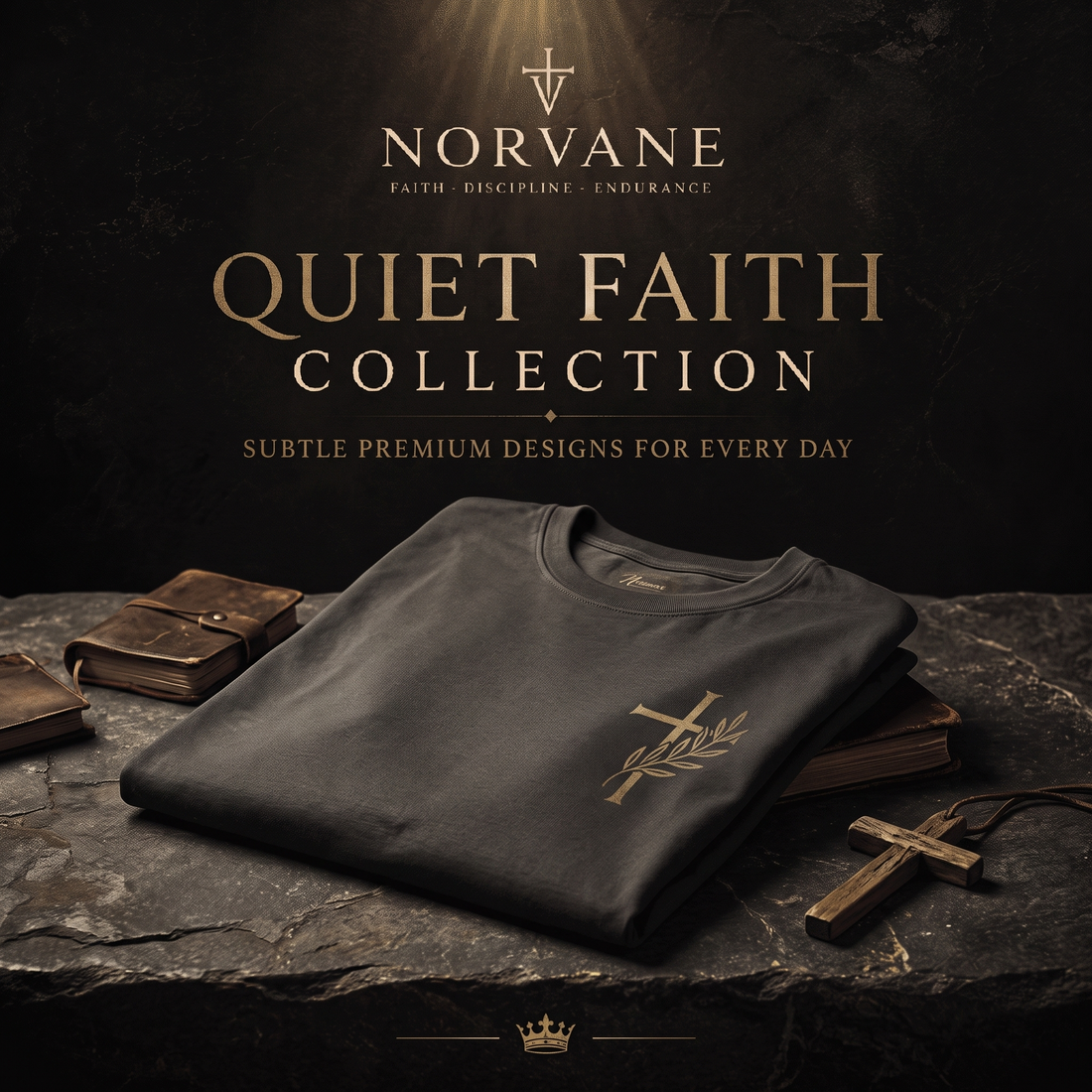 Folded faith-based t-shirt with subtle Christian graphic