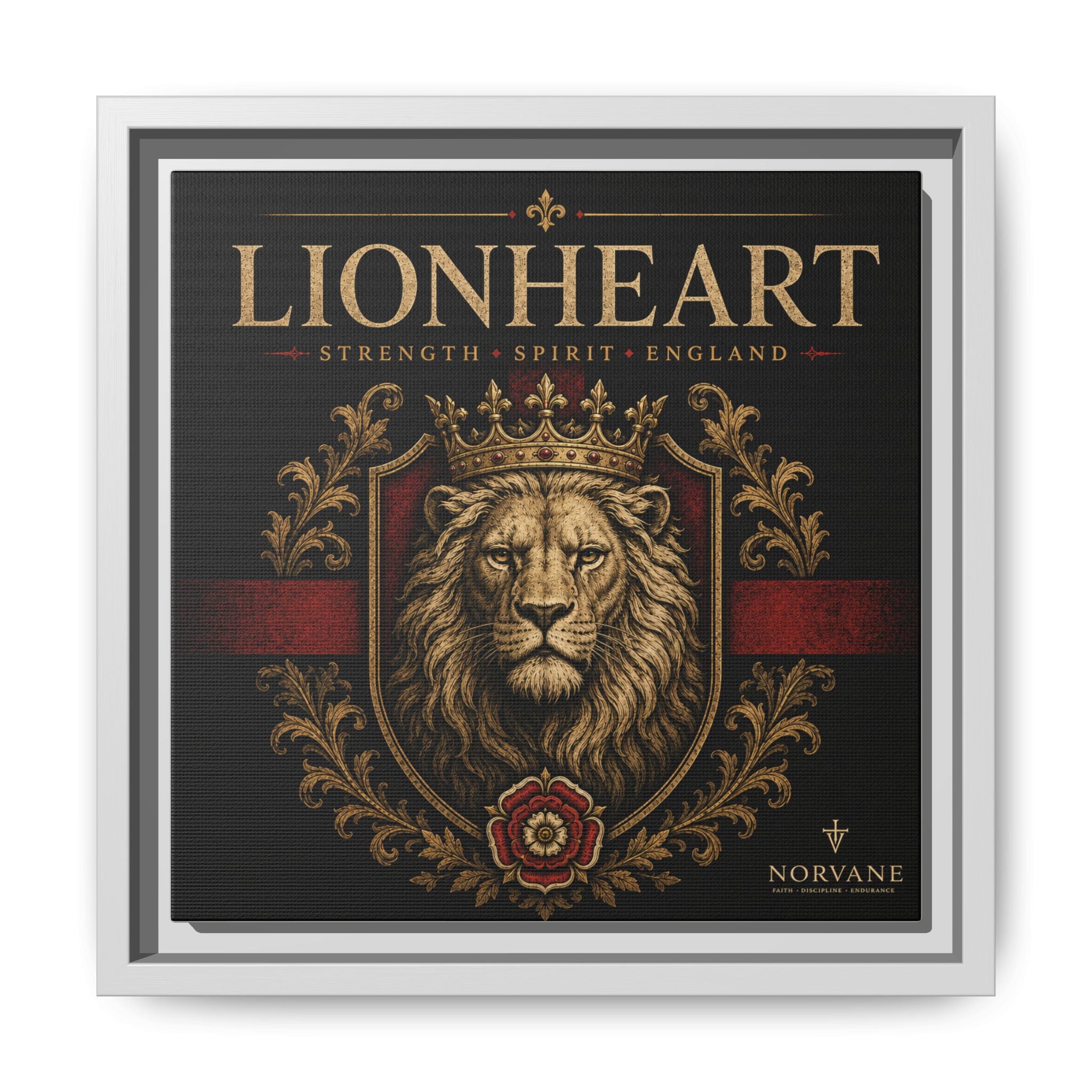 Lionheart Framed Canvas Print — Regal Crowned Lion Wall Art (Matte)