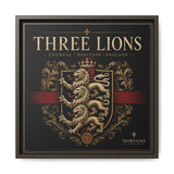 Three Lions Framed Canvas Wall Art — Heraldic England Crest Matte Print