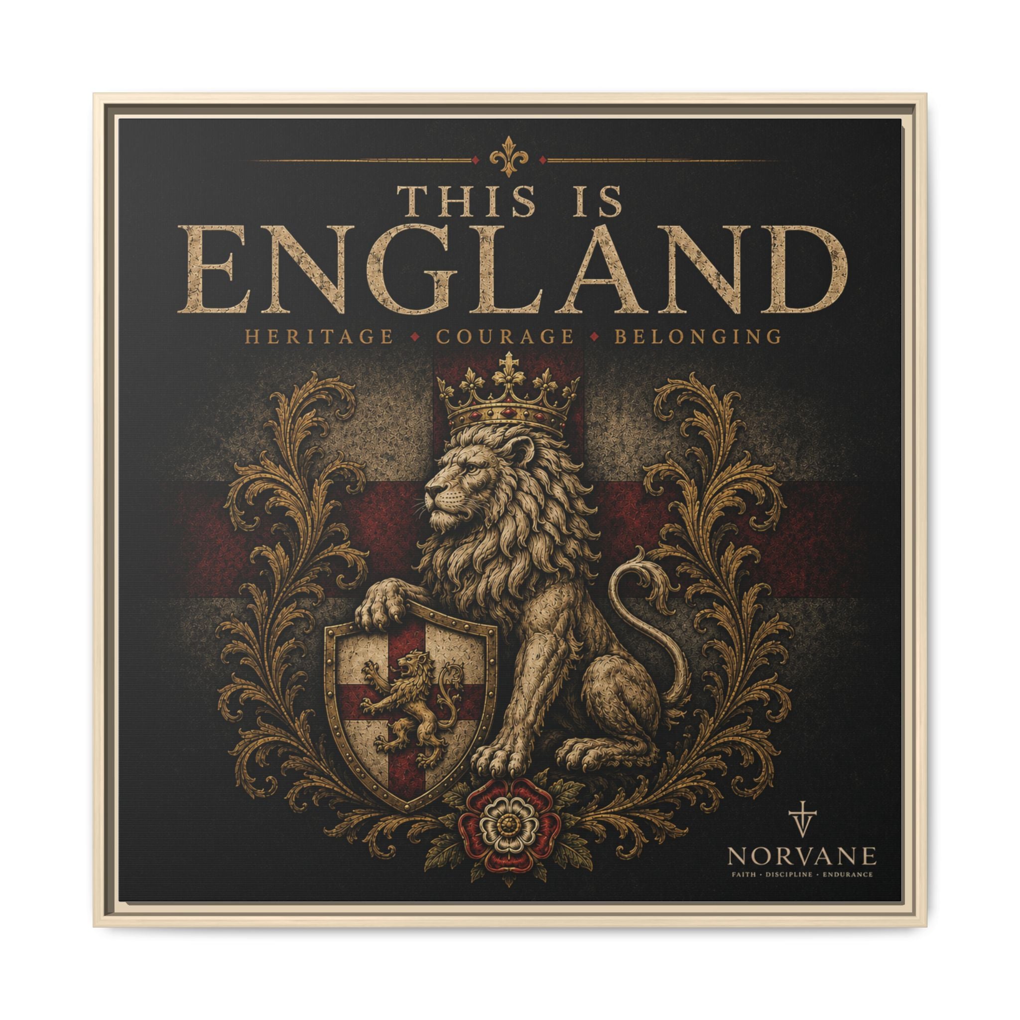 This Is England Framed Canvas Art — Vintage Lion Crest Wall Decor