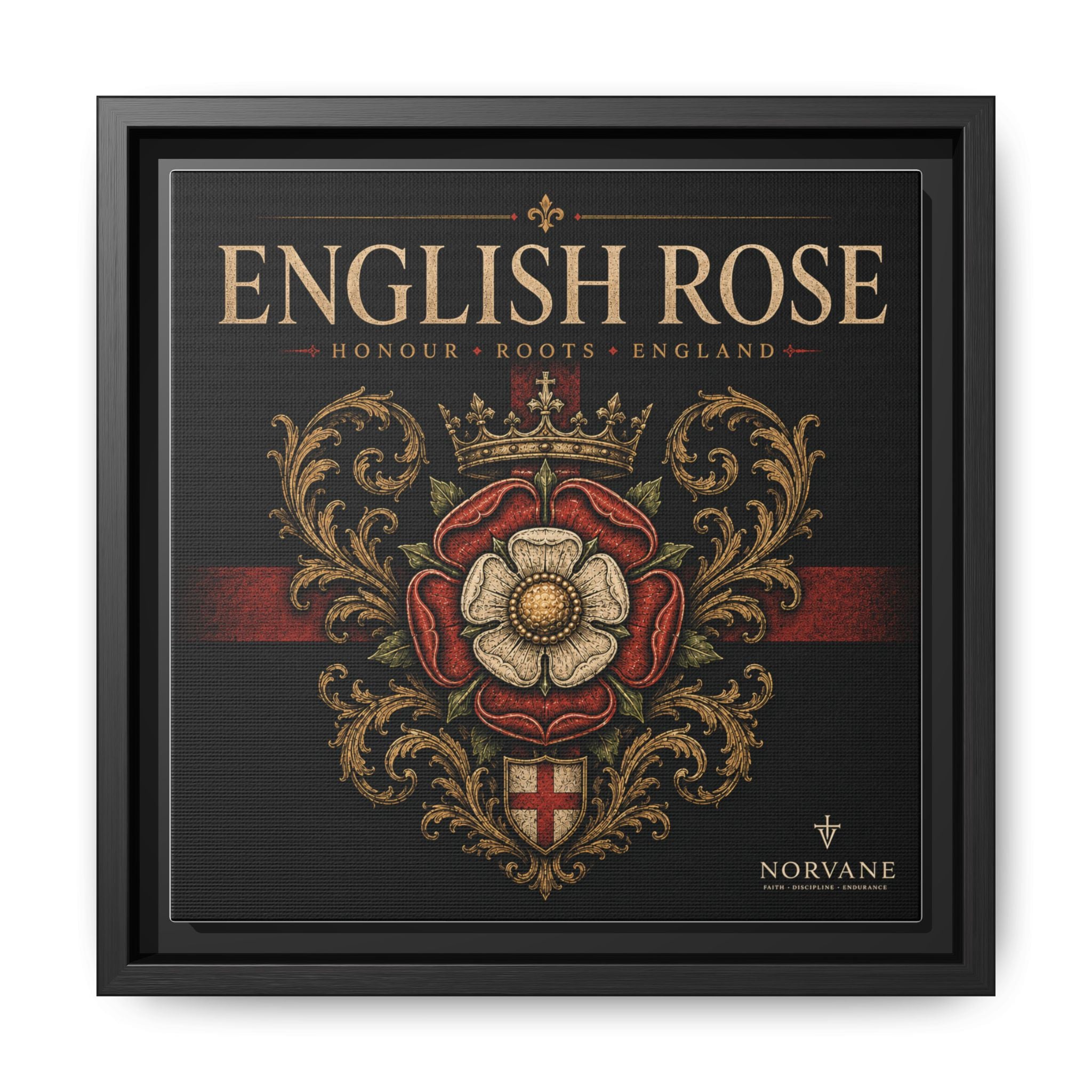 English Rose Matte Framed Canvas – Vintage Tudor Crest Wall Art