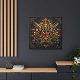 Britannia Lion Framed Canvas Wall Art — Union Jack Crest, 'Britannia • Unity • Pride'