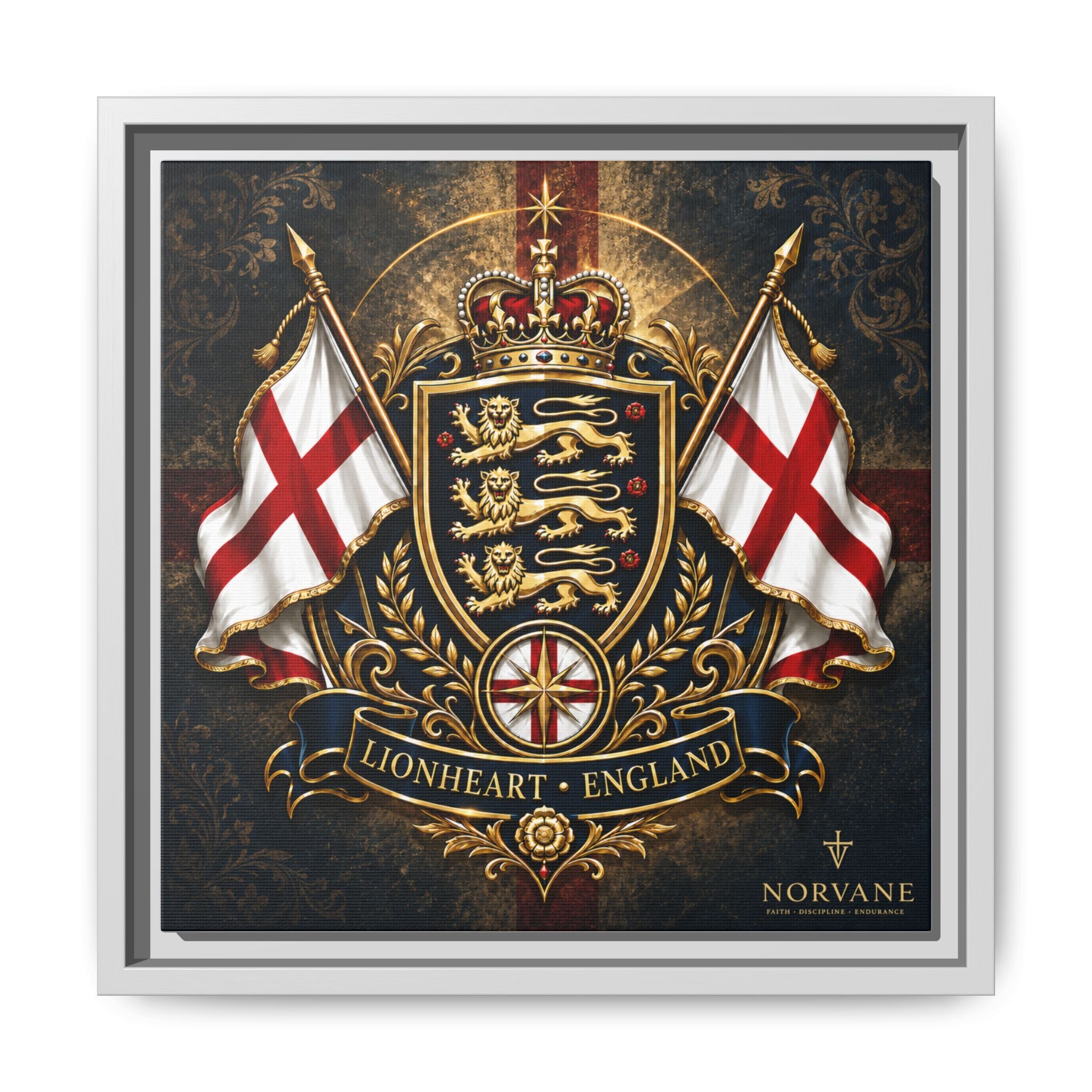 Matte Canvas: Lionheart England Crest Wall Art — Framed Union Jack Shield Print