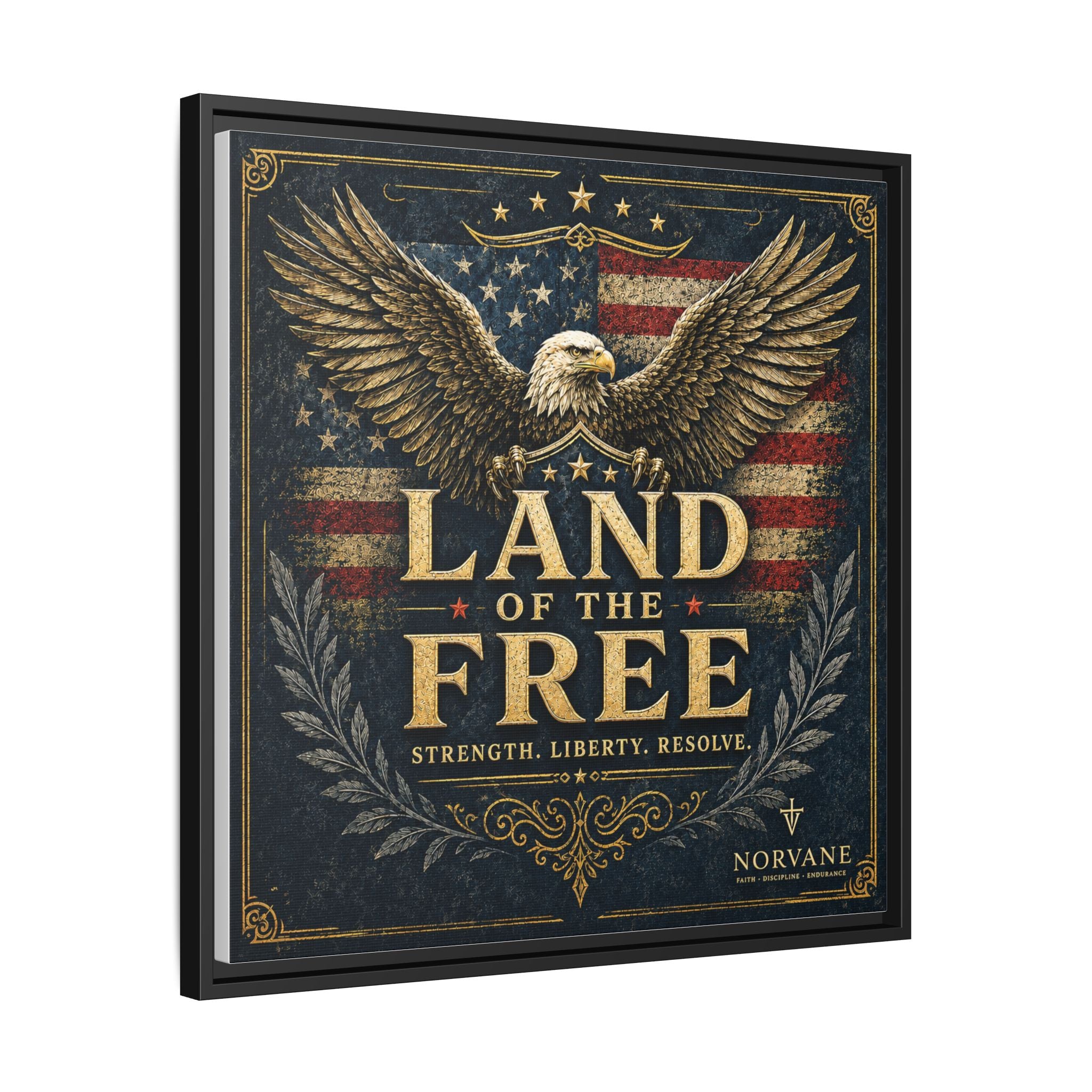 Framed Canvas - "Land of the Free" Patriotic Eagle Wall Art