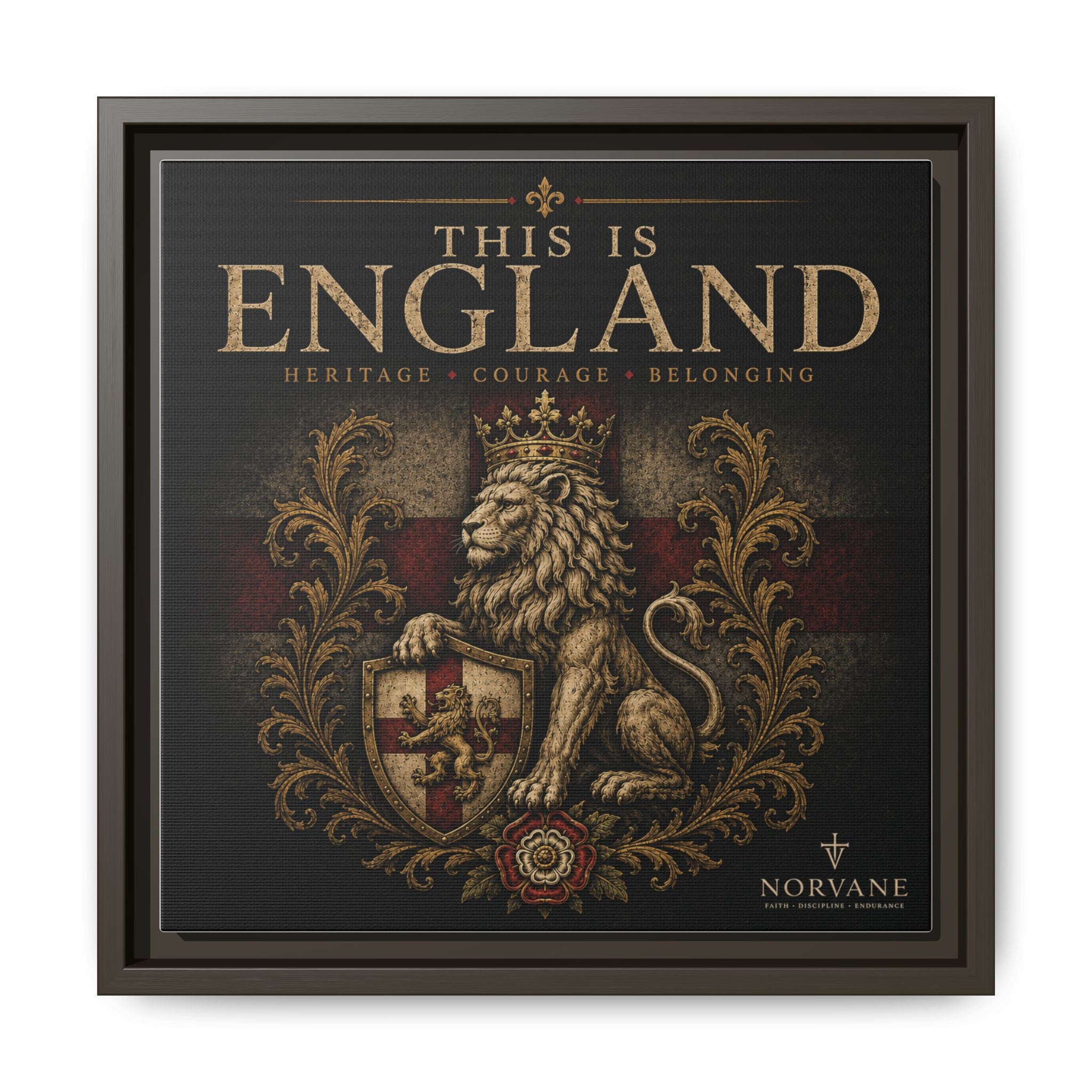 This Is England Framed Canvas Art — Vintage Lion Crest Wall Decor