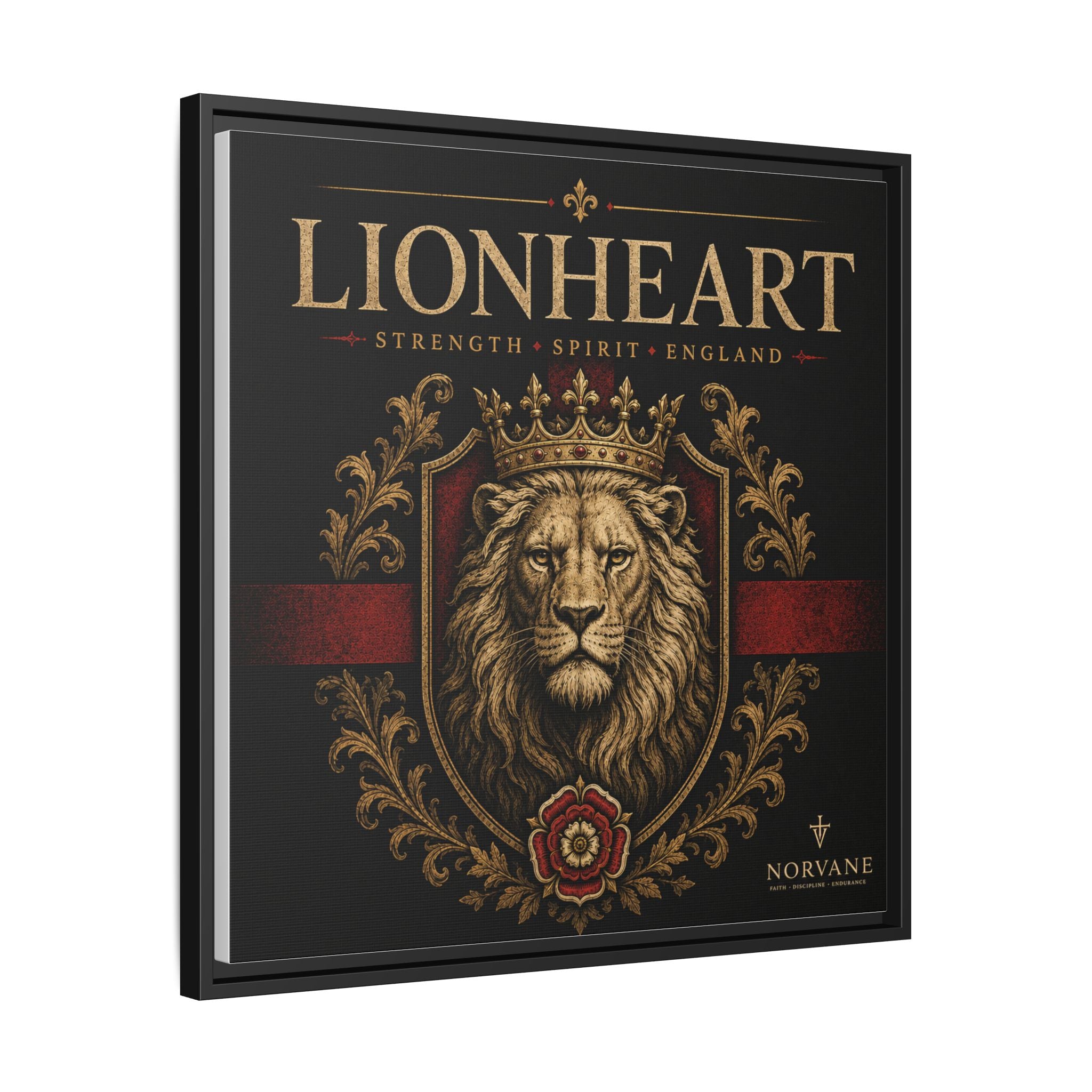 Lionheart Framed Canvas Print — Regal Crowned Lion Wall Art (Matte)
