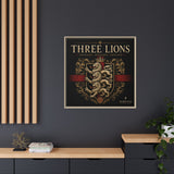 Three Lions Framed Canvas Wall Art — Heraldic England Crest Matte Print