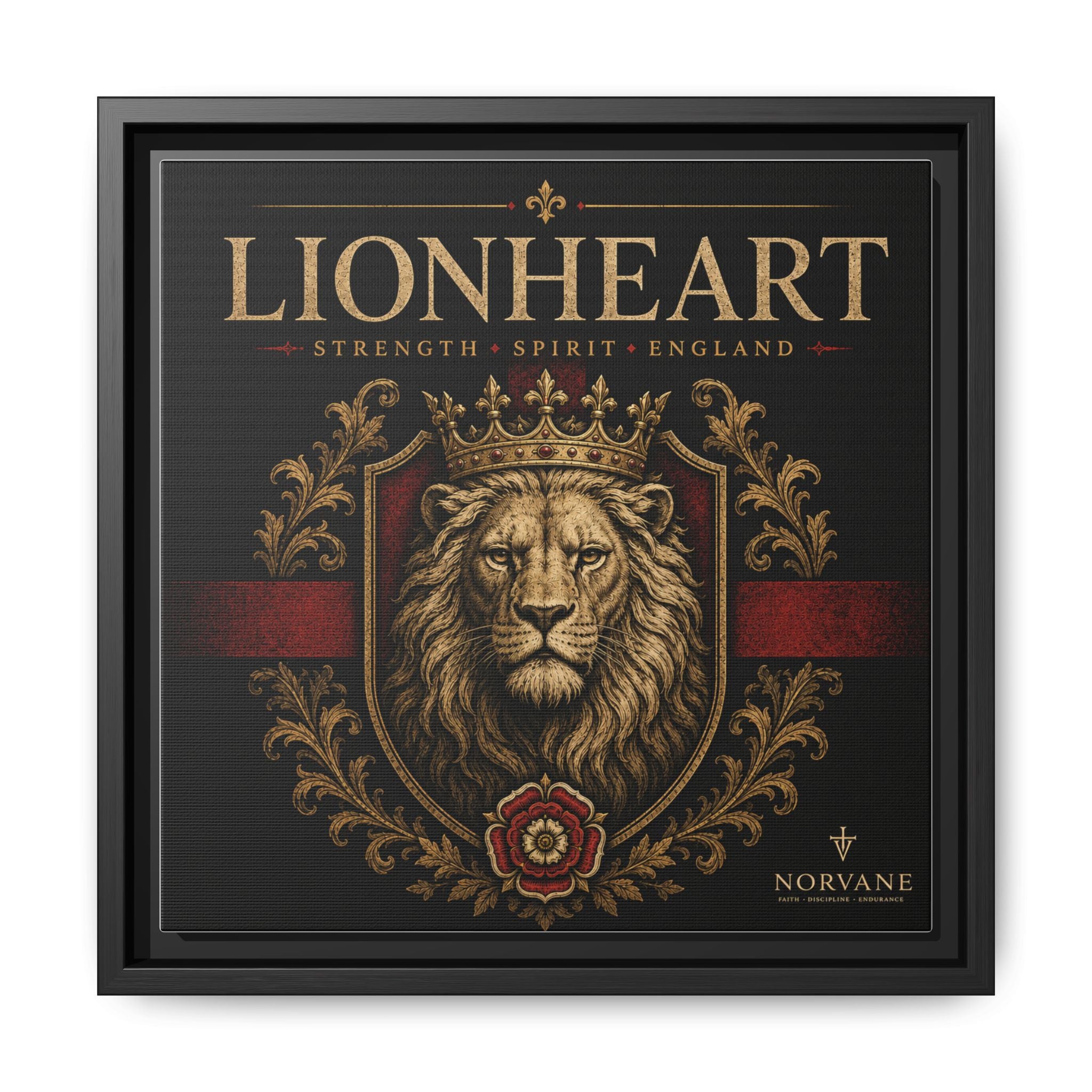 Lionheart Framed Canvas Print — Regal Crowned Lion Wall Art (Matte)