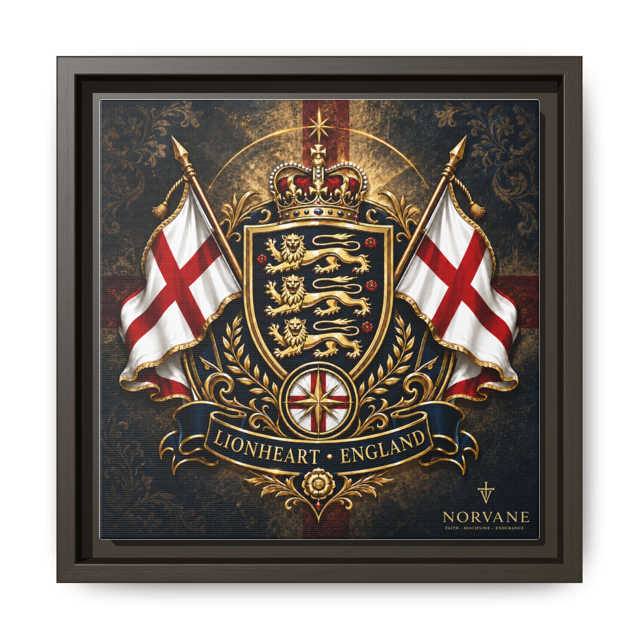 Matte Canvas: Lionheart England Crest Wall Art — Framed Union Jack Shield Print