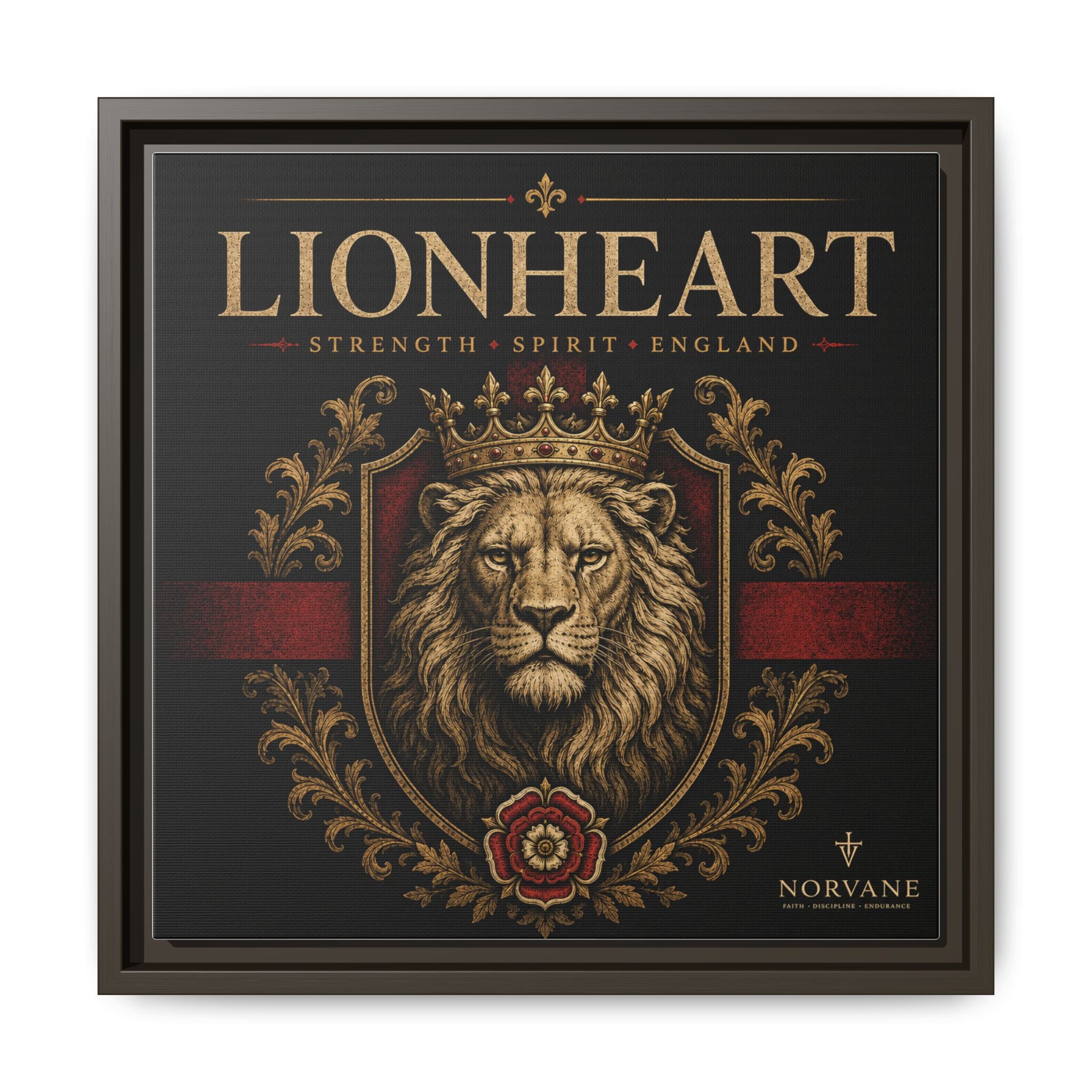 Lionheart Framed Canvas Print — Regal Crowned Lion Wall Art (Matte)