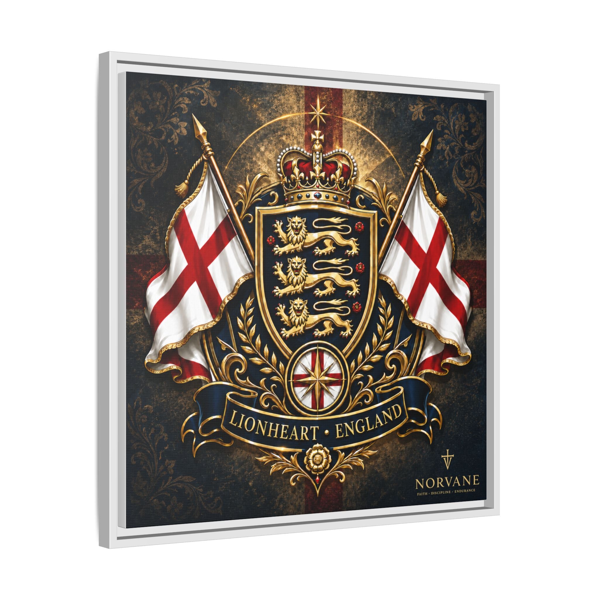 Matte Canvas: Lionheart England Crest Wall Art — Framed Union Jack Shield Print