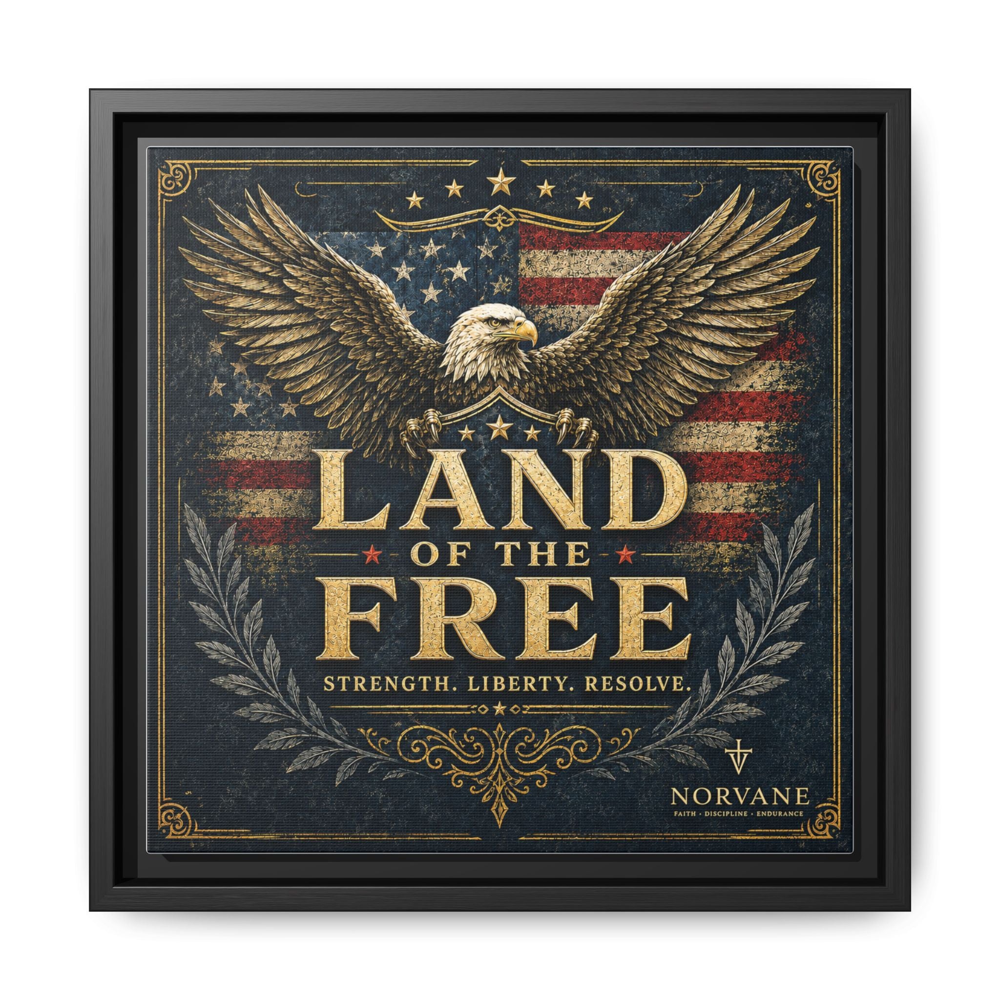 Framed Canvas - "Land of the Free" Patriotic Eagle Wall Art
