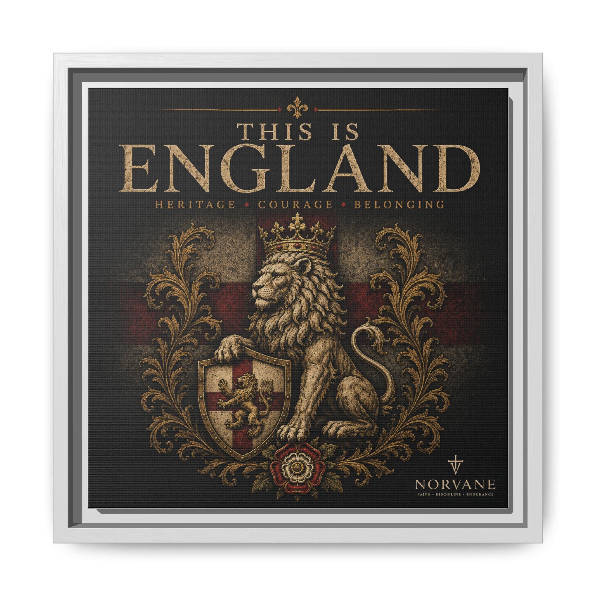 This Is England Framed Canvas Art — Vintage Lion Crest Wall Decor