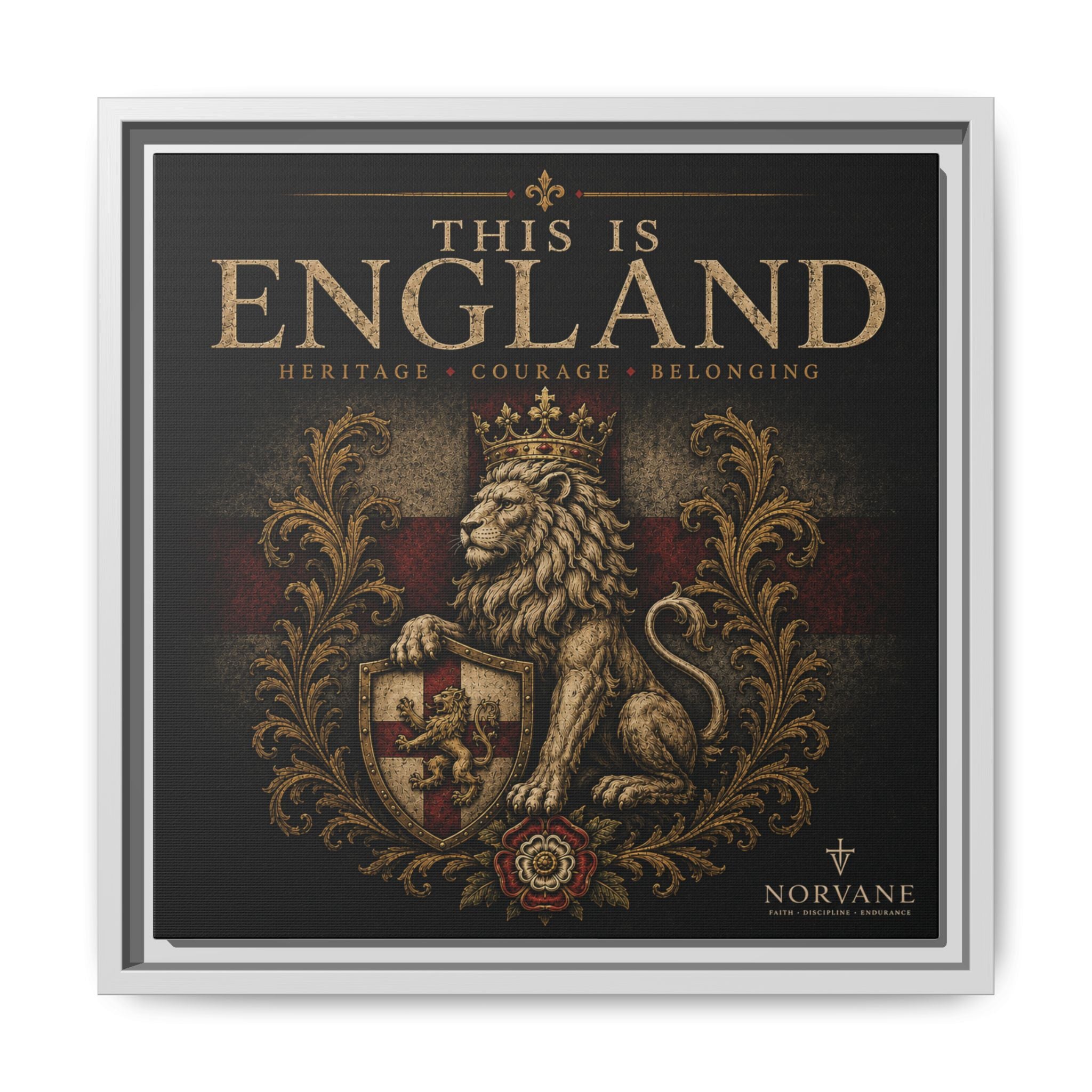 This Is England Framed Canvas Art — Vintage Lion Crest Wall Decor