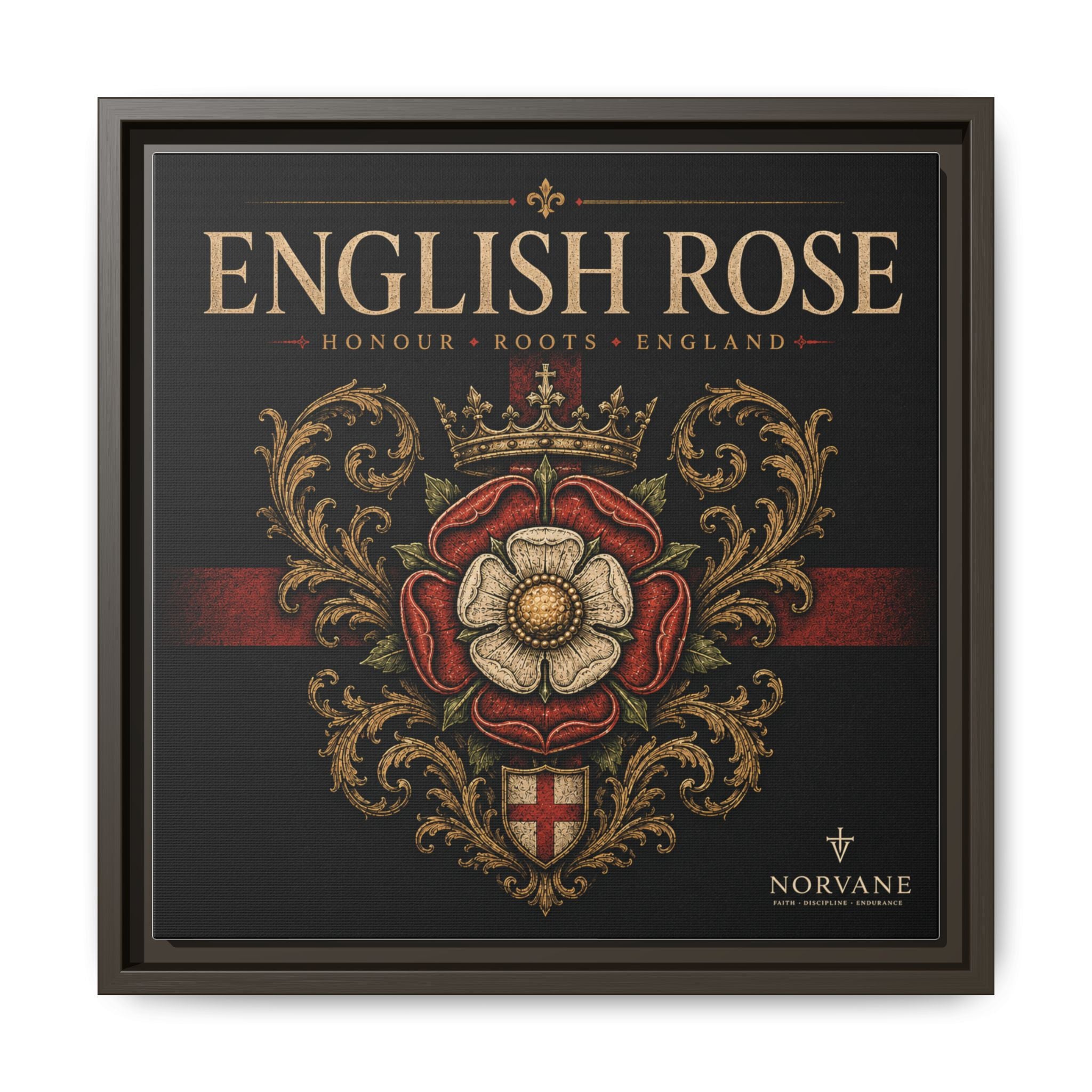 English Rose Matte Framed Canvas – Vintage Tudor Crest Wall Art