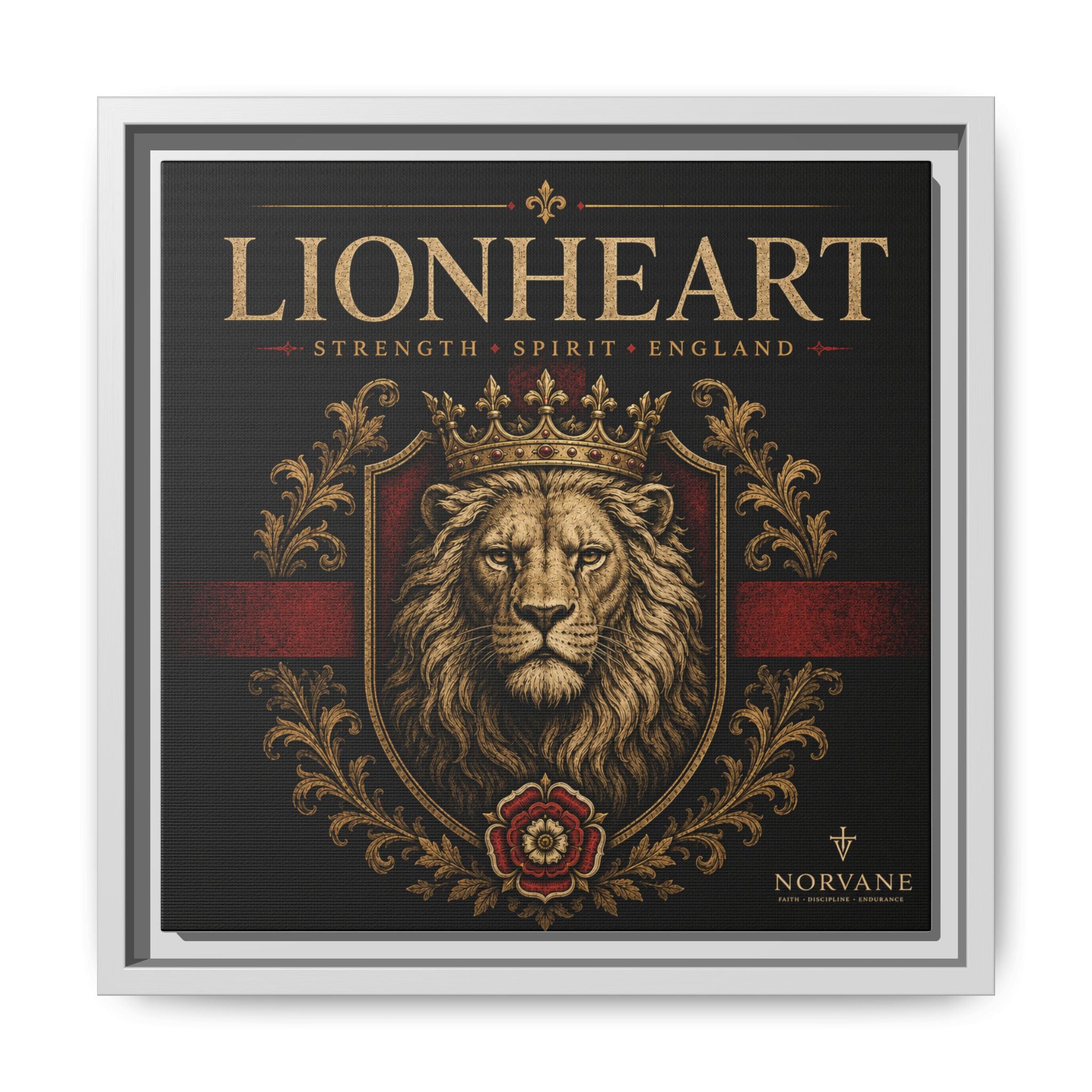 Lionheart Framed Canvas Print — Regal Crowned Lion Wall Art (Matte)