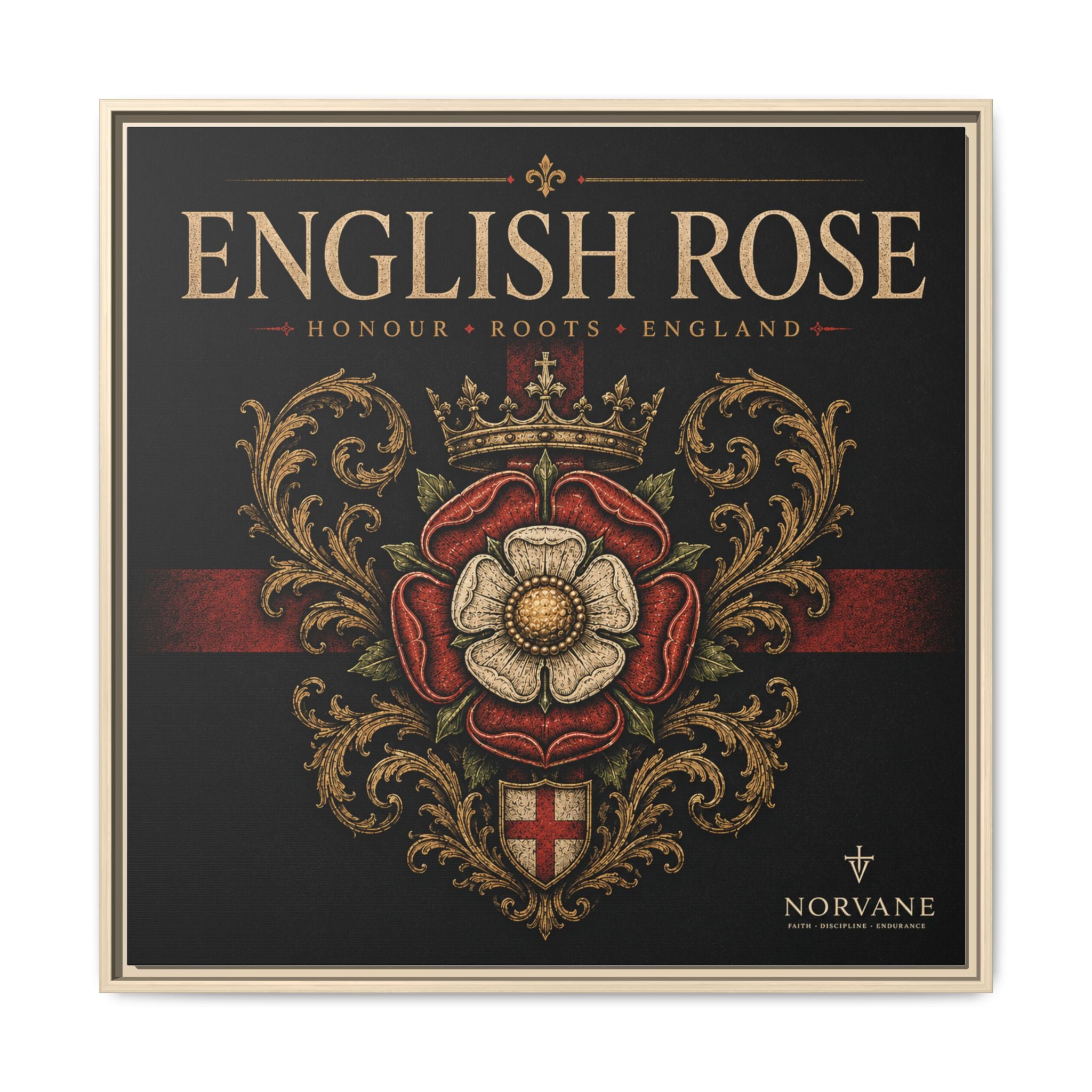 English Rose Matte Framed Canvas – Vintage Tudor Crest Wall Art