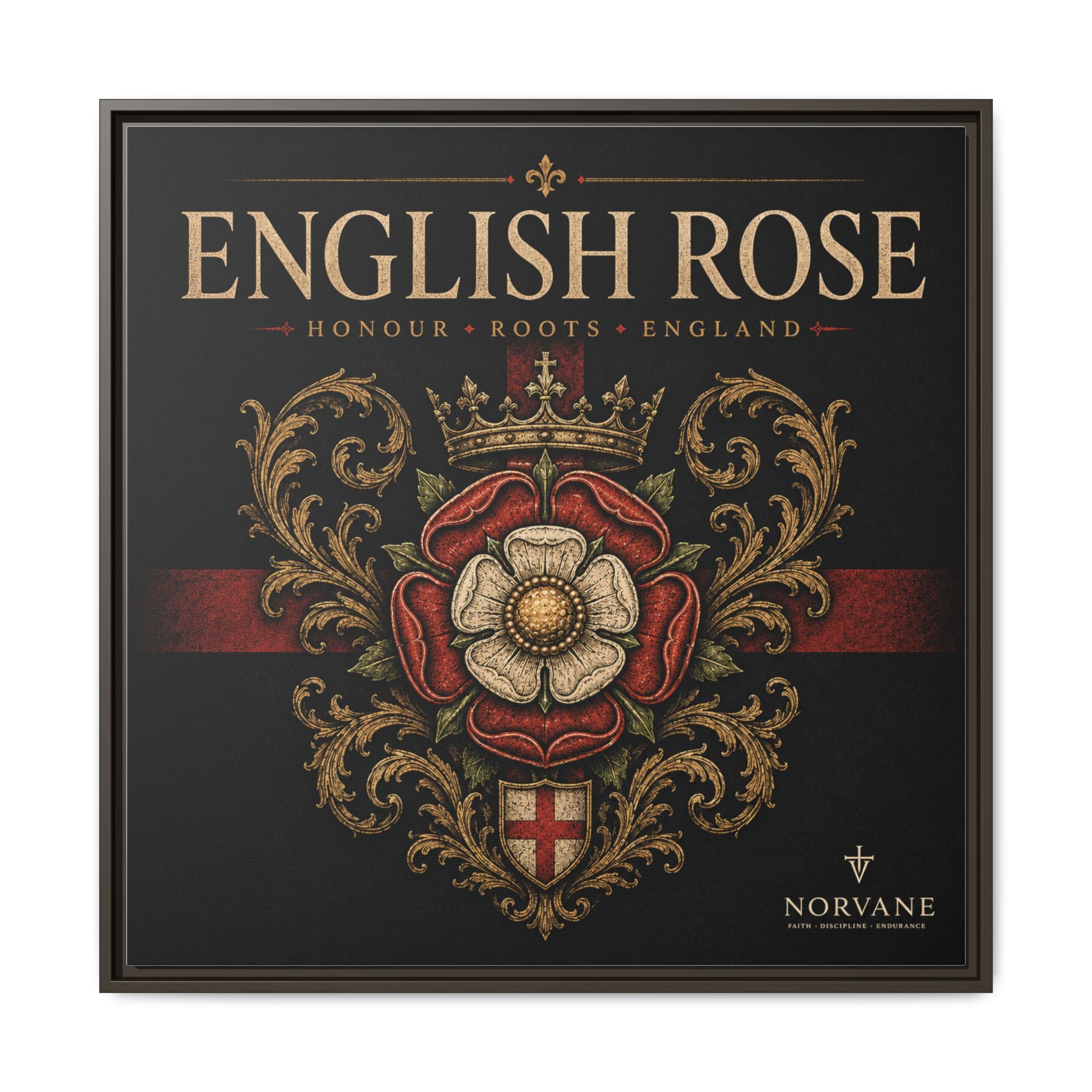 English Rose Matte Framed Canvas – Vintage Tudor Crest Wall Art