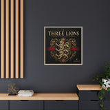 Three Lions Framed Canvas Wall Art — Heraldic England Crest Matte Print