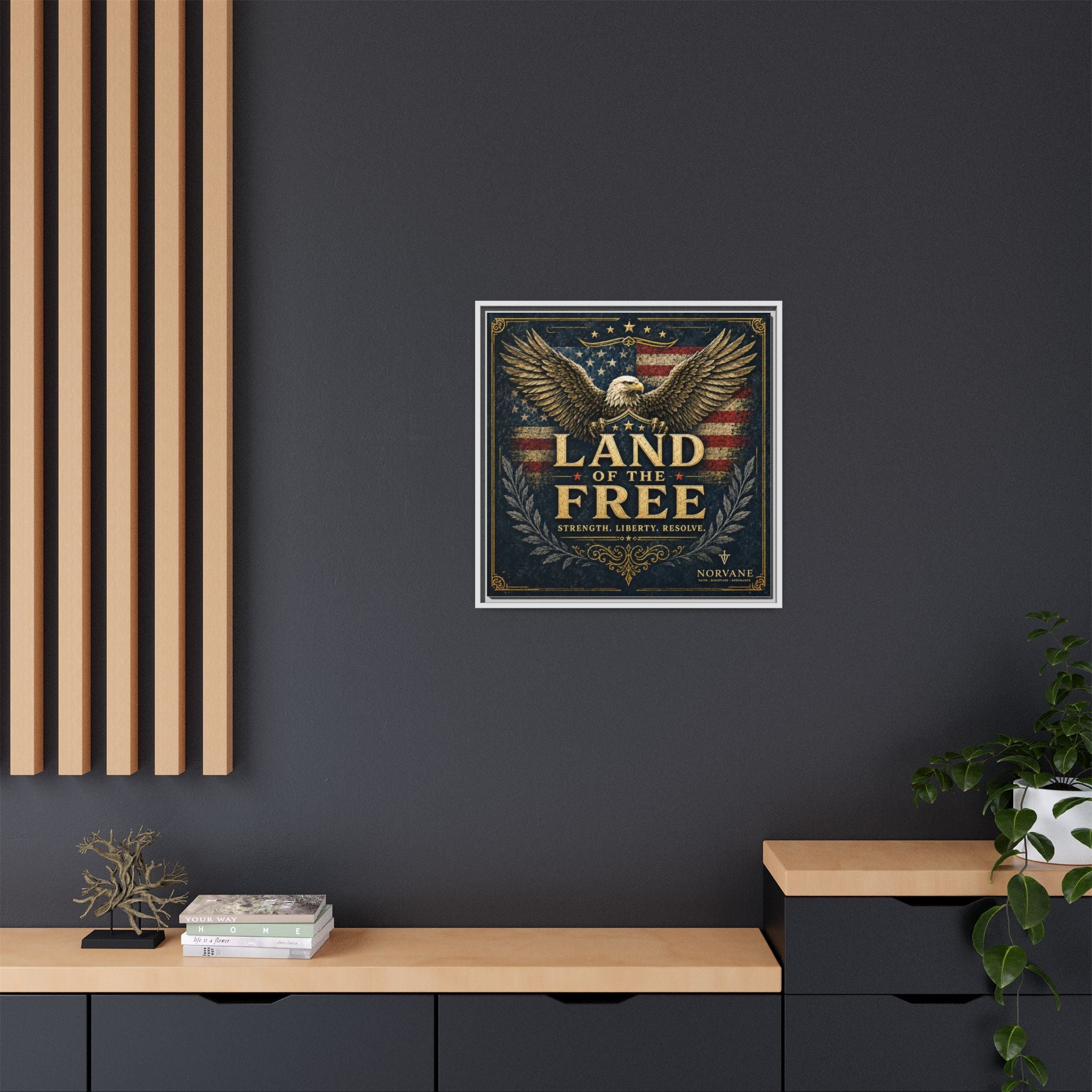 Framed Canvas - "Land of the Free" Patriotic Eagle Wall Art