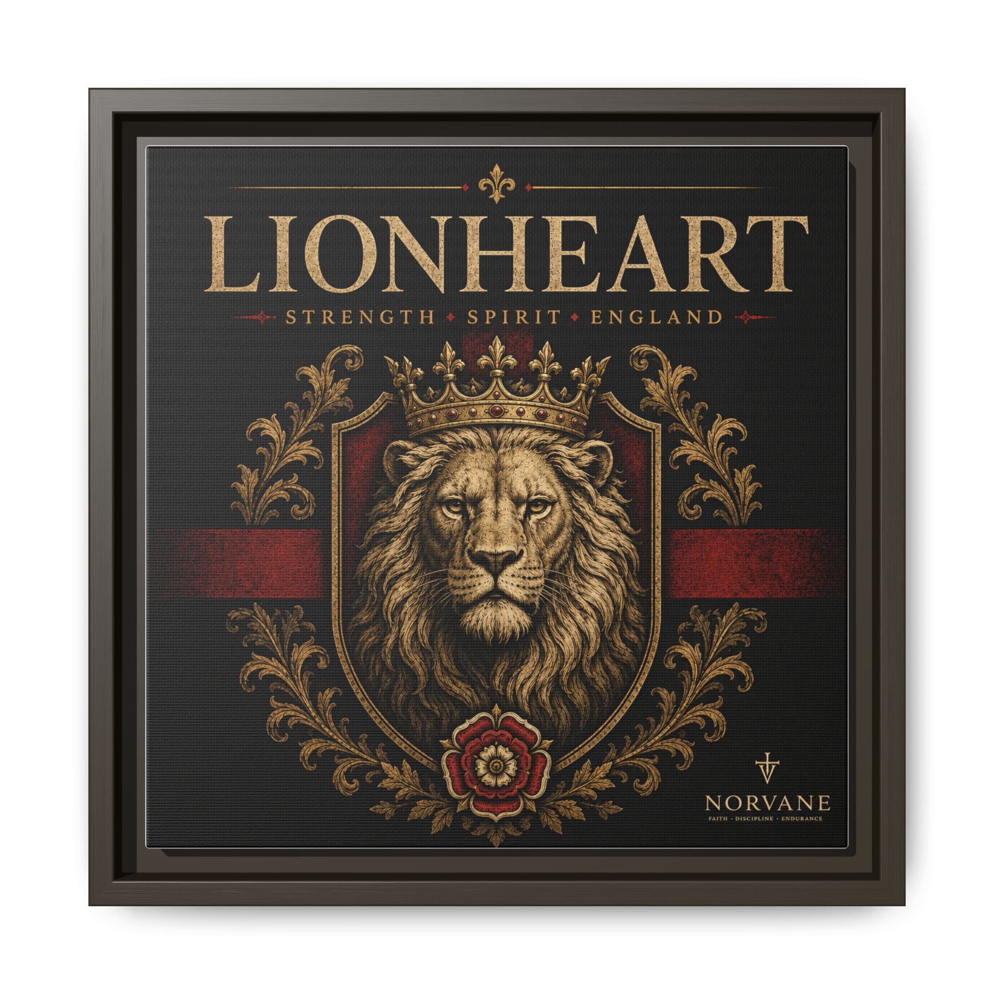 Lionheart Framed Canvas Print — Regal Crowned Lion Wall Art (Matte)