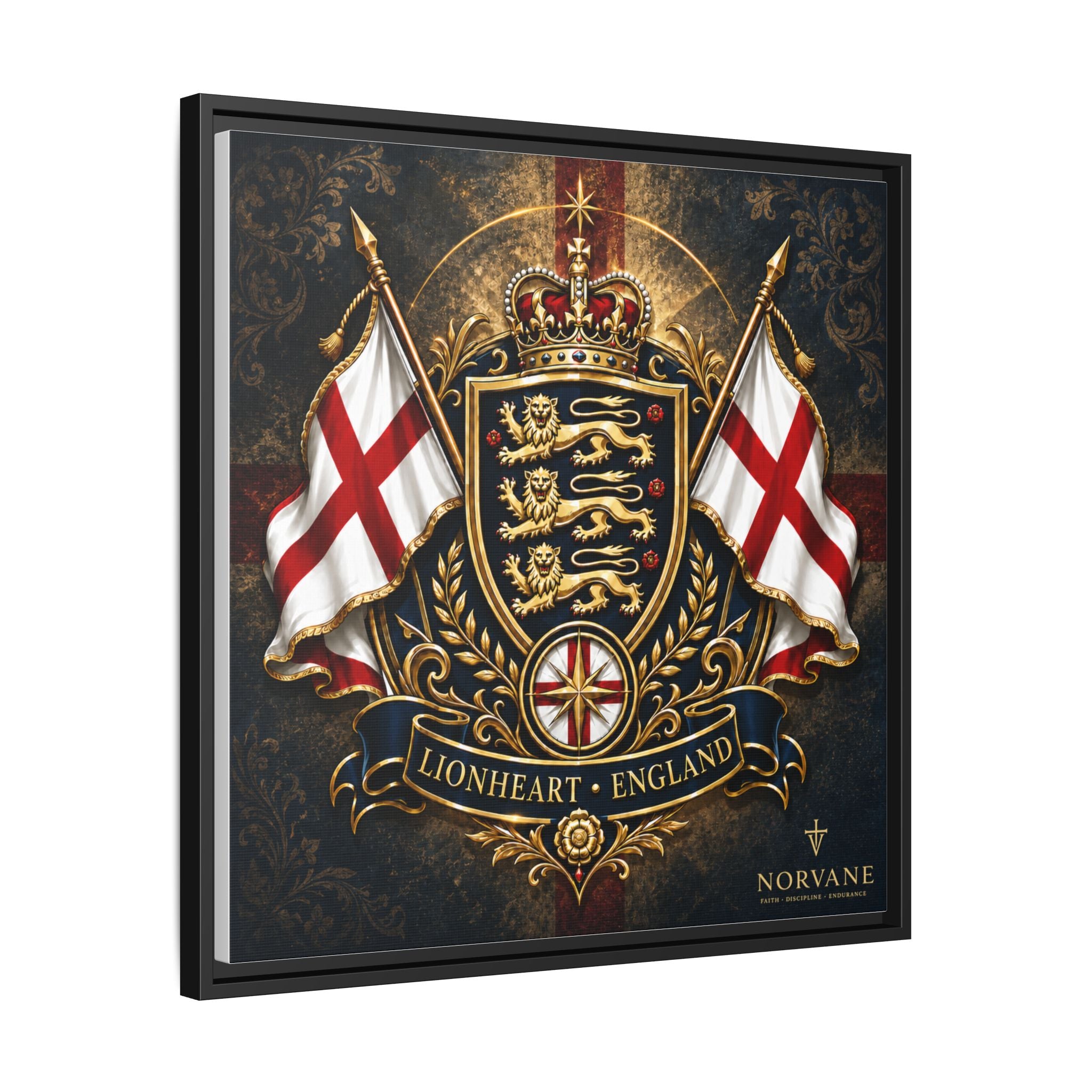 Matte Canvas: Lionheart England Crest Wall Art — Framed Union Jack Shield Print