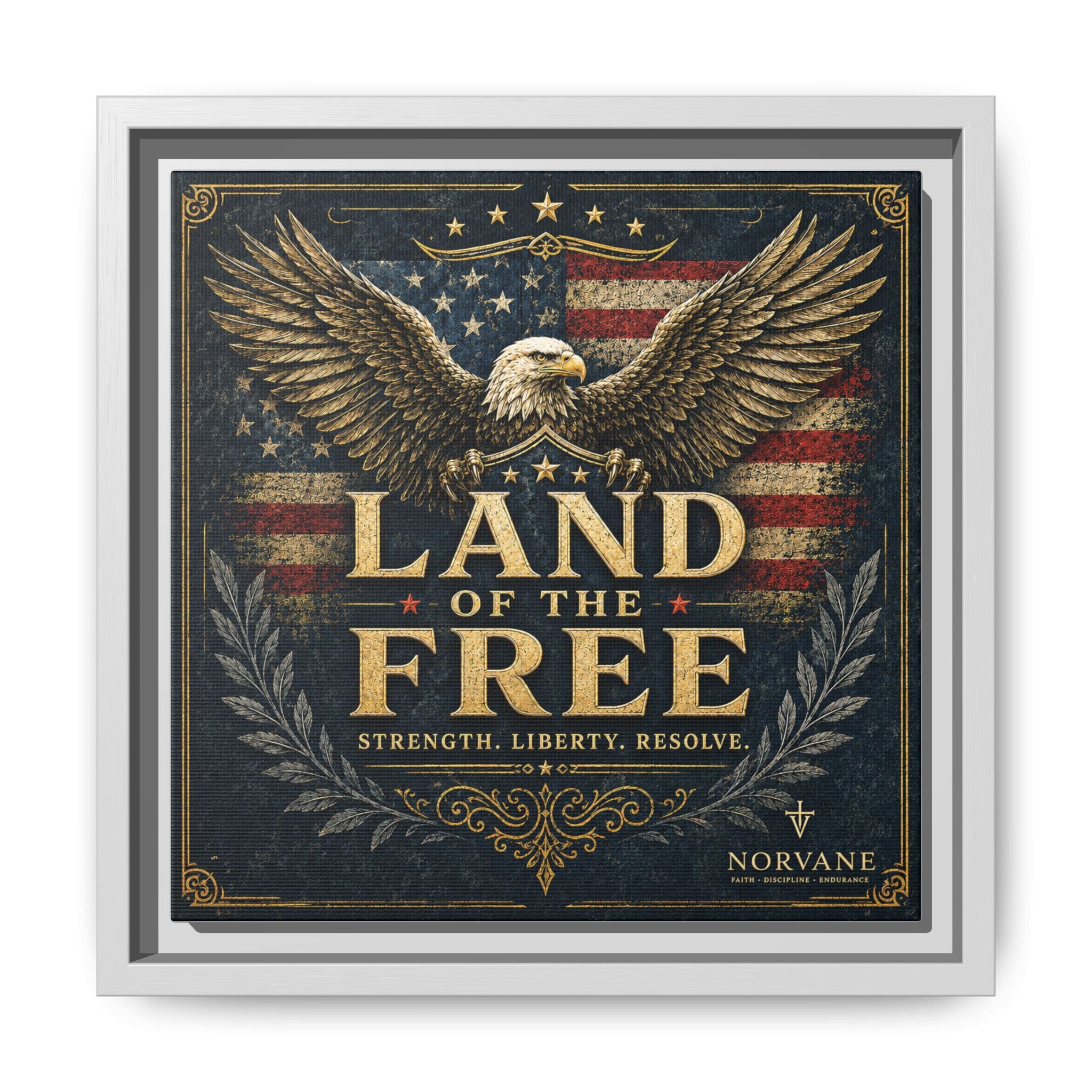 Framed Canvas - "Land of the Free" Patriotic Eagle Wall Art