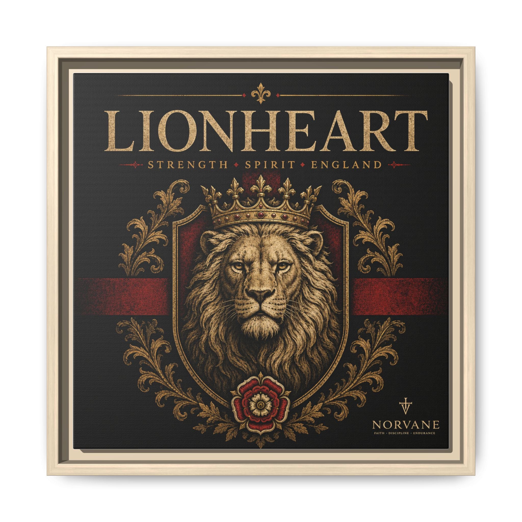 Lionheart Framed Canvas Print — Regal Crowned Lion Wall Art (Matte)