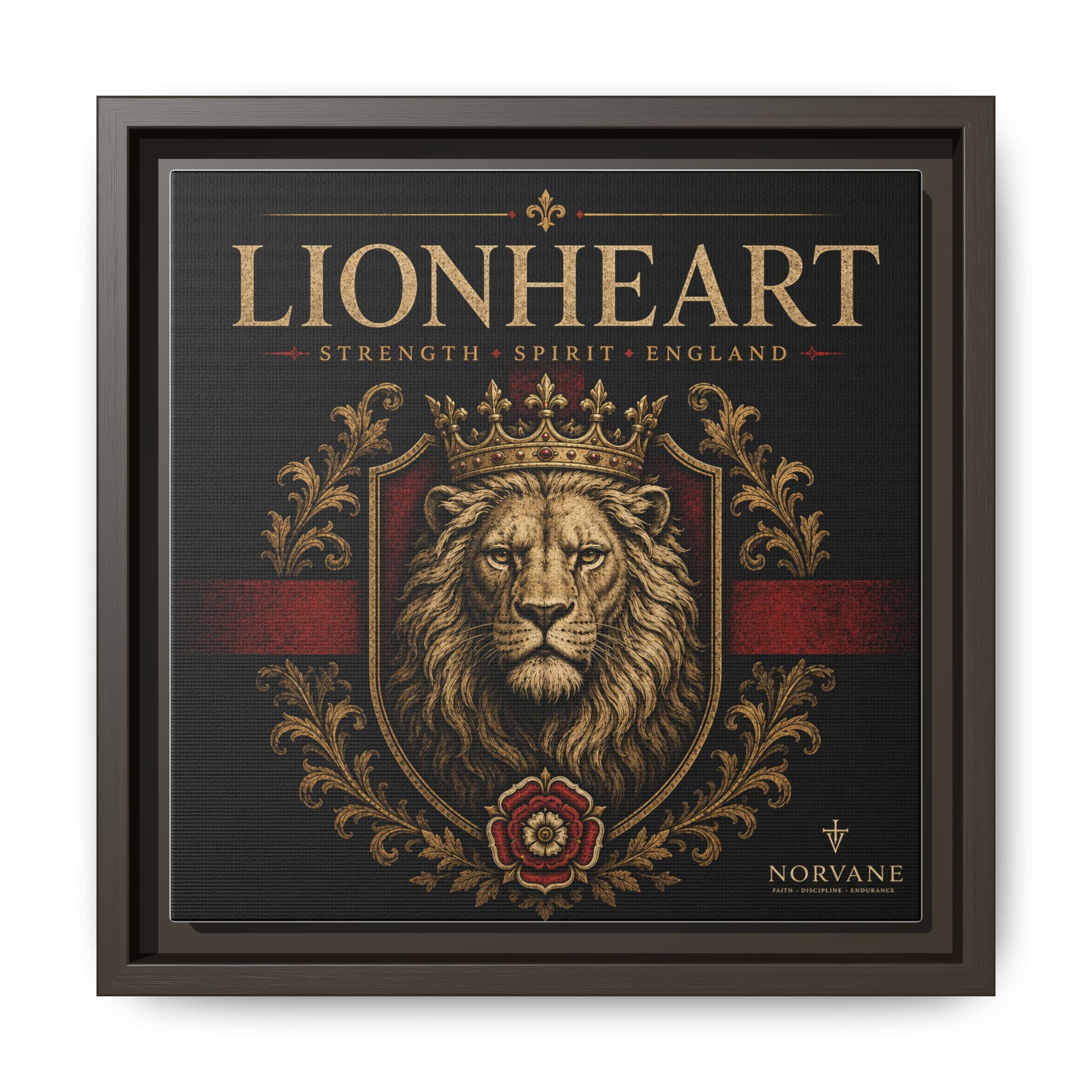 Lionheart Framed Canvas Print — Regal Crowned Lion Wall Art (Matte)
