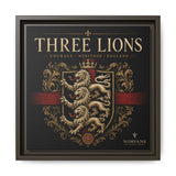 Three Lions Framed Canvas Wall Art — Heraldic England Crest Matte Print