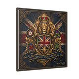 Britannia Lion Framed Canvas Wall Art — Union Jack Crest, 'Britannia • Unity • Pride'