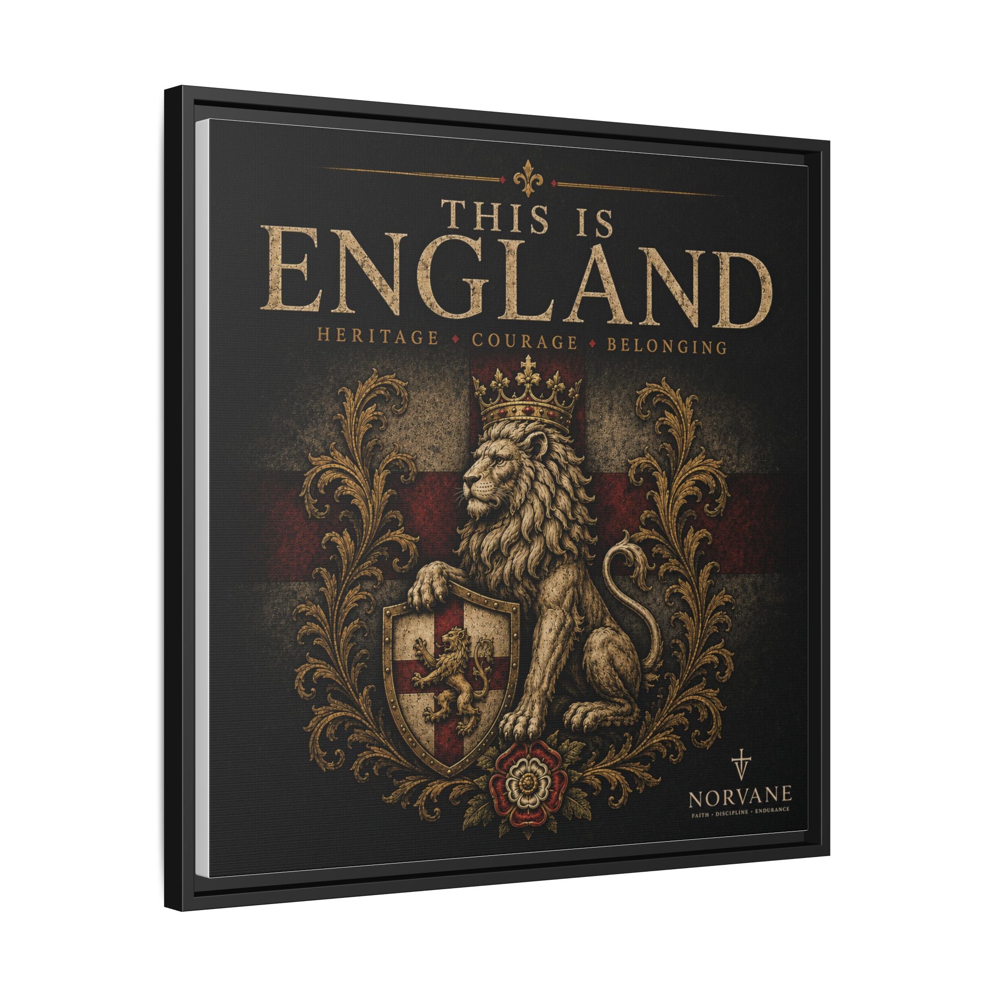 This Is England Framed Canvas Art — Vintage Lion Crest Wall Decor