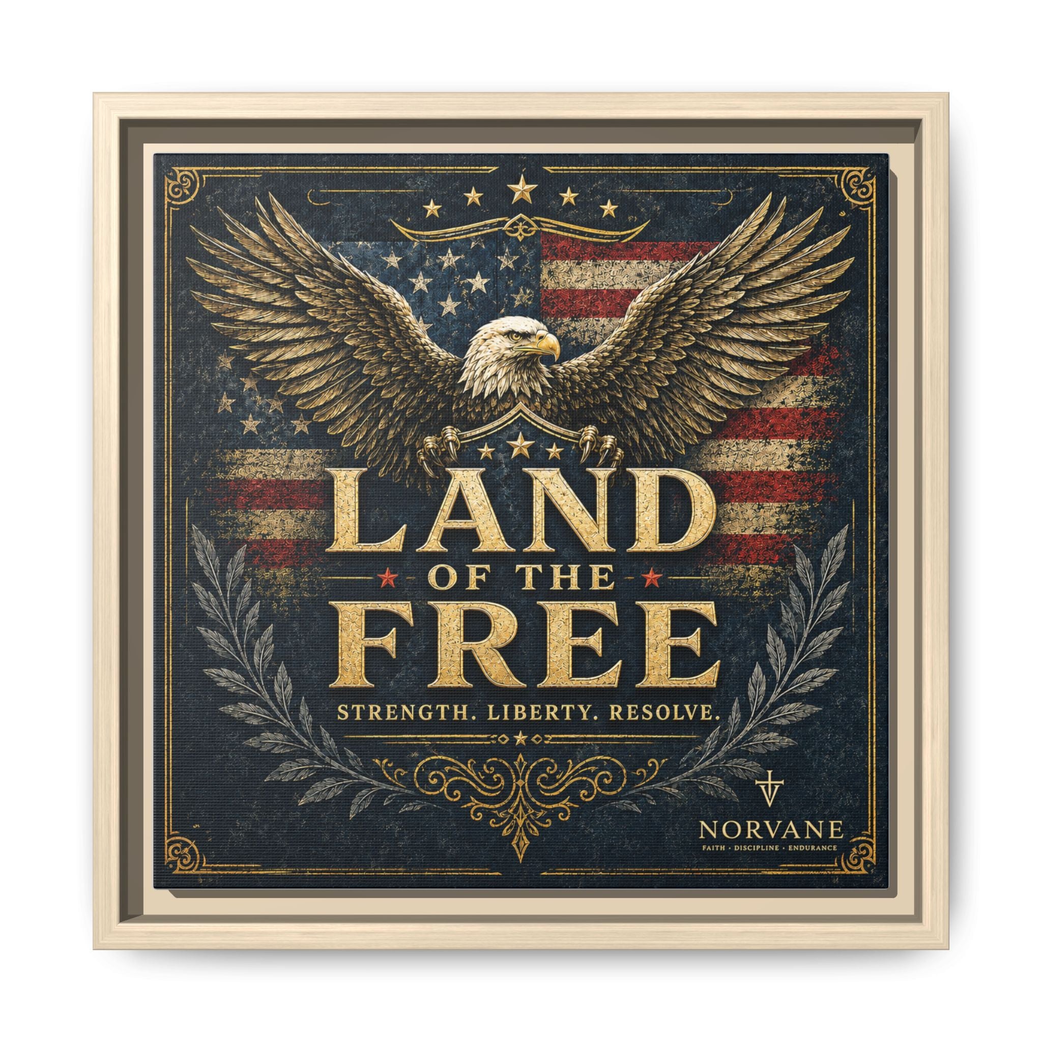 Framed Canvas - "Land of the Free" Patriotic Eagle Wall Art