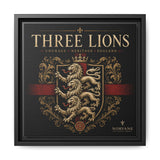 Three Lions Framed Canvas Wall Art — Heraldic England Crest Matte Print