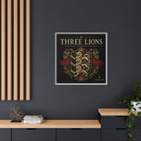 Three Lions Framed Canvas Wall Art — Heraldic England Crest Matte Print