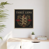 Three Lions Framed Canvas Wall Art — Heraldic England Crest Matte Print