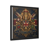 Britannia Lion Framed Canvas Wall Art — Union Jack Crest, 'Britannia • Unity • Pride'