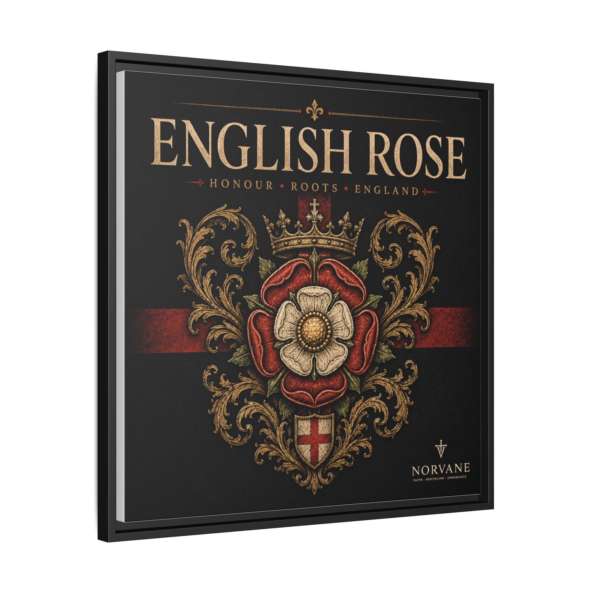English Rose Matte Framed Canvas – Vintage Tudor Crest Wall Art
