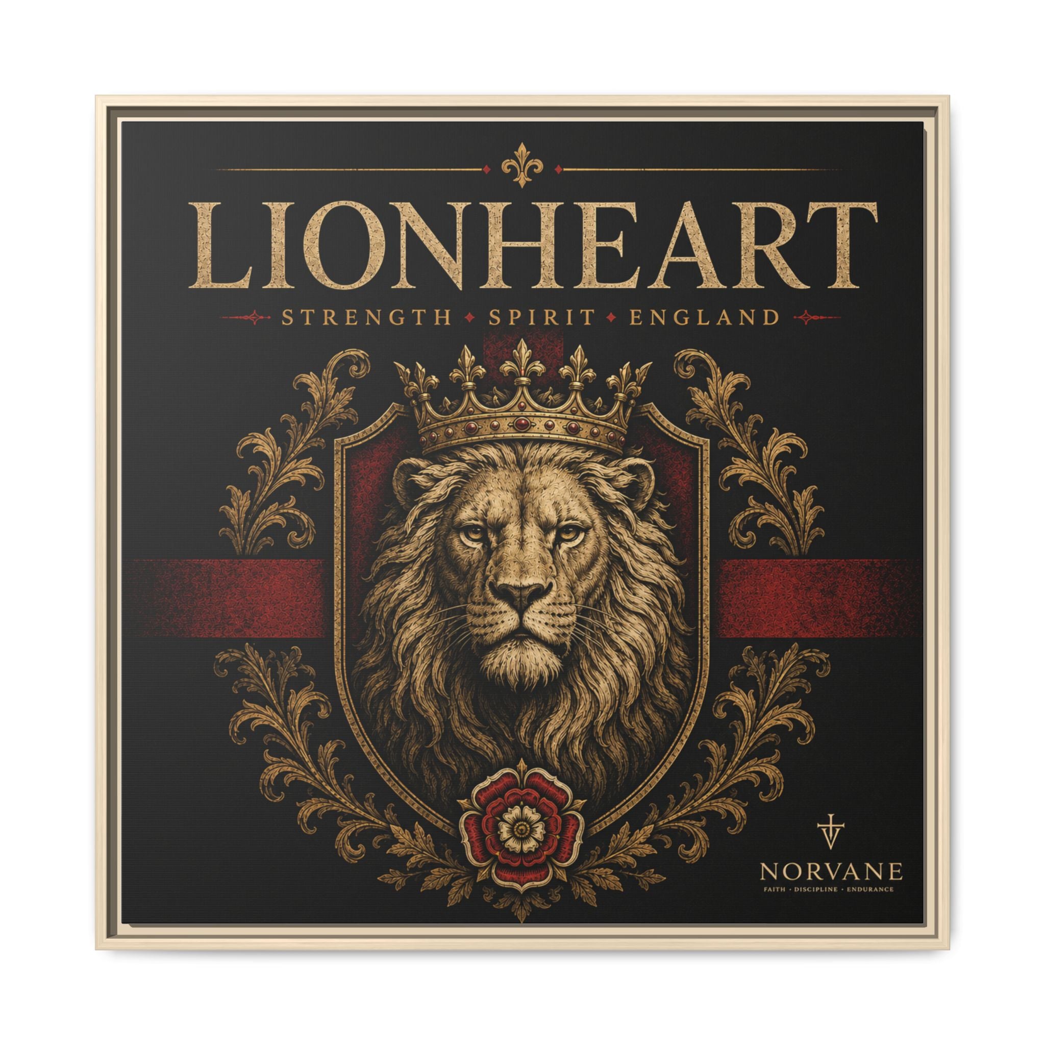 Lionheart Framed Canvas Print — Regal Crowned Lion Wall Art (Matte)