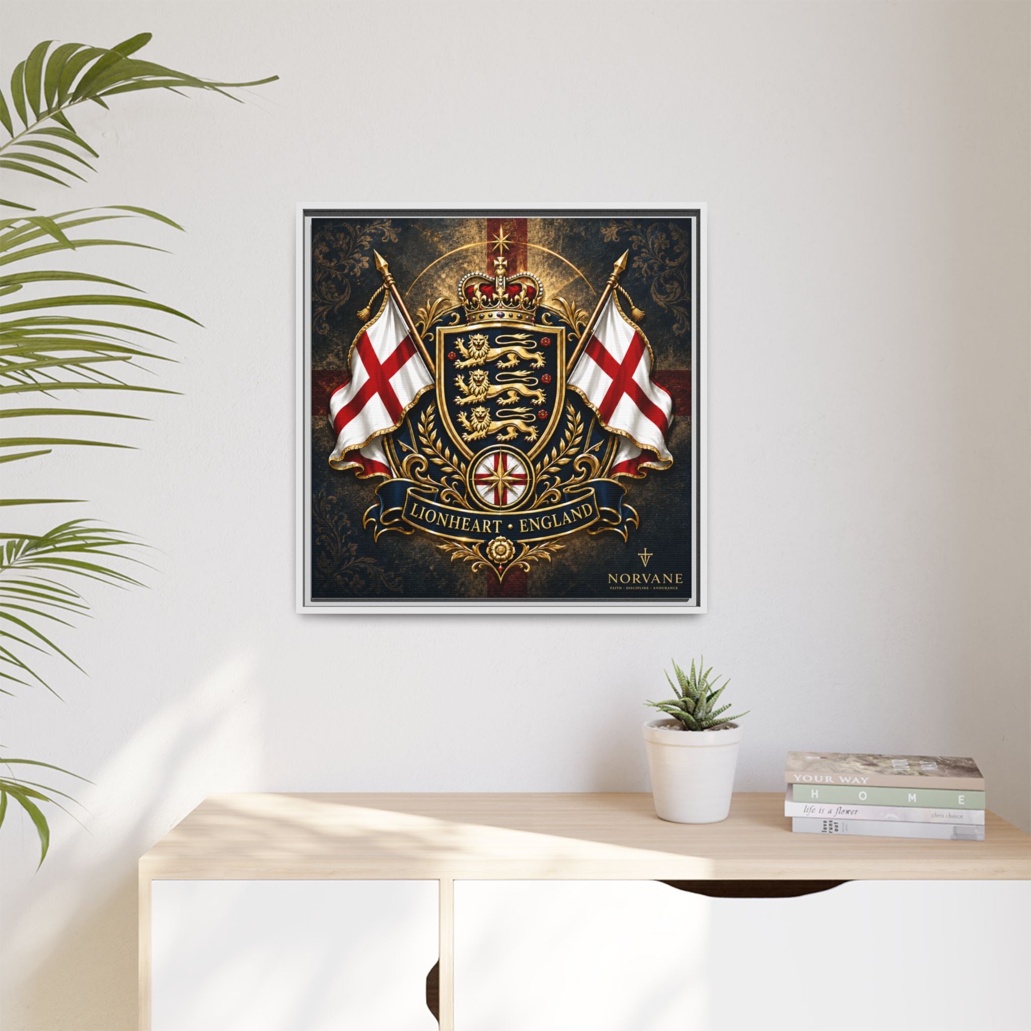 Matte Canvas: Lionheart England Crest Wall Art — Framed Union Jack Shield Print