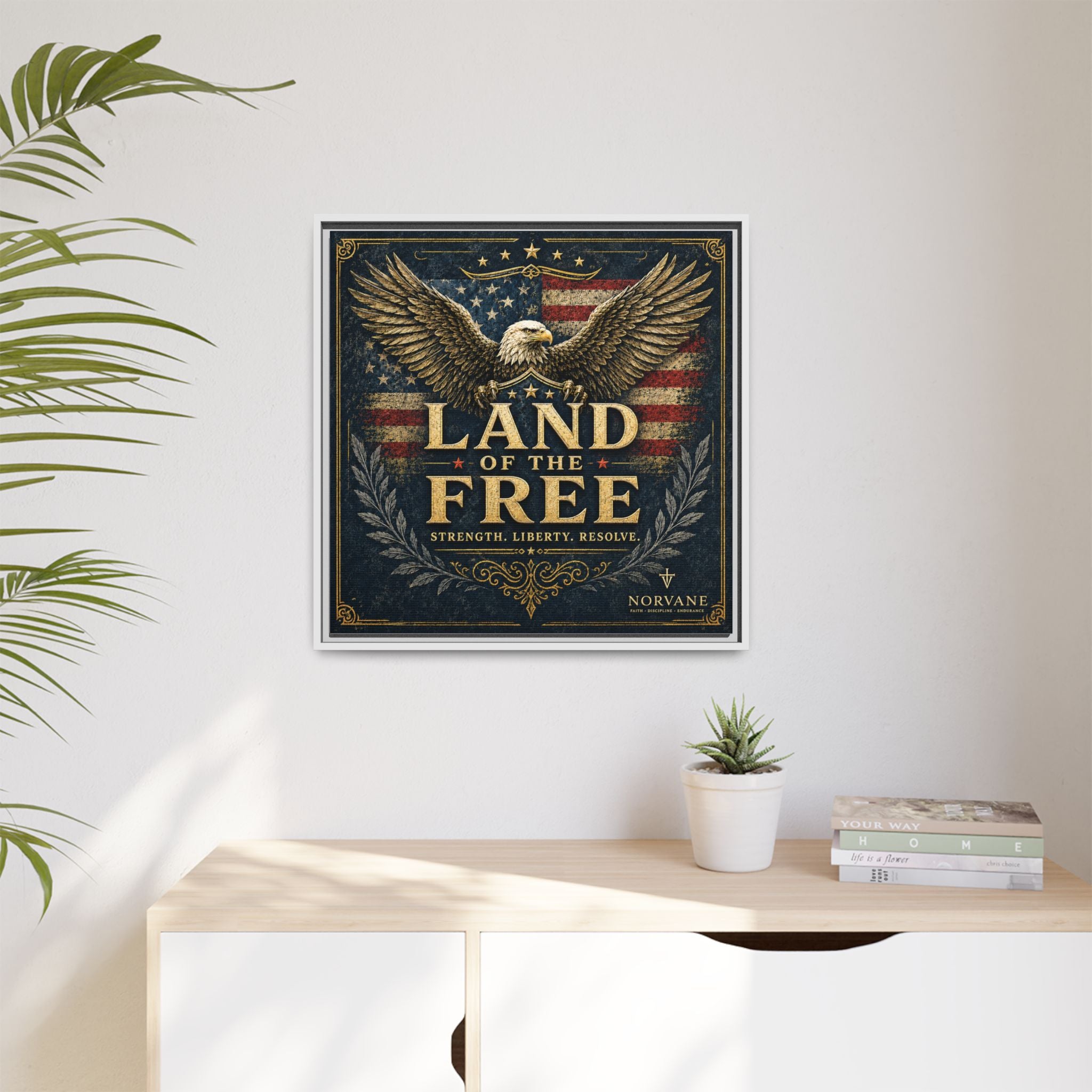 Framed Canvas - "Land of the Free" Patriotic Eagle Wall Art