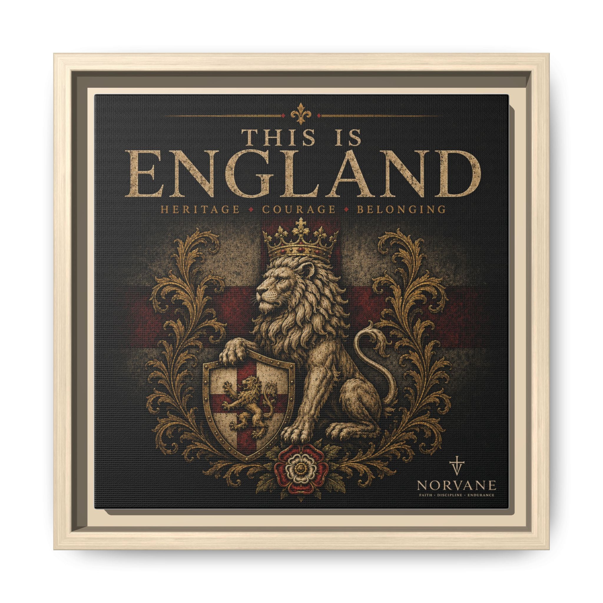This Is England Framed Canvas Art — Vintage Lion Crest Wall Decor
