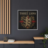 Three Lions Framed Canvas Wall Art — Heraldic England Crest Matte Print