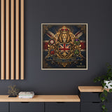 Britannia Lion Framed Canvas Wall Art — Union Jack Crest, 'Britannia • Unity • Pride'