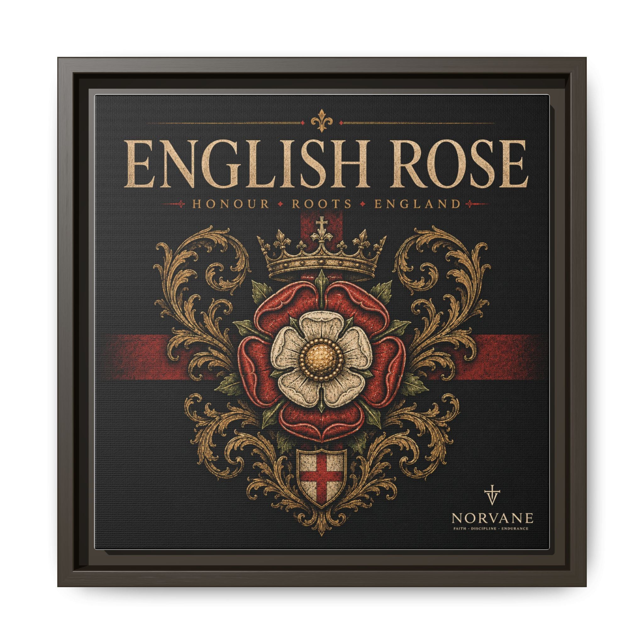 English Rose Matte Framed Canvas – Vintage Tudor Crest Wall Art