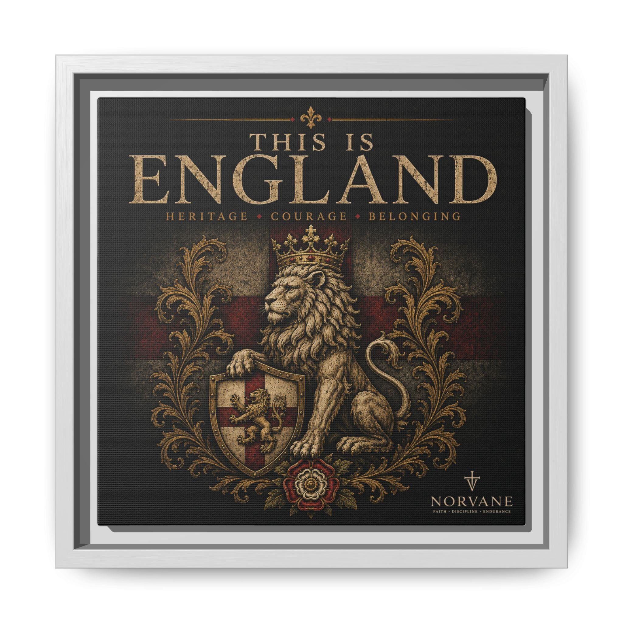 This Is England Framed Canvas Art — Vintage Lion Crest Wall Decor