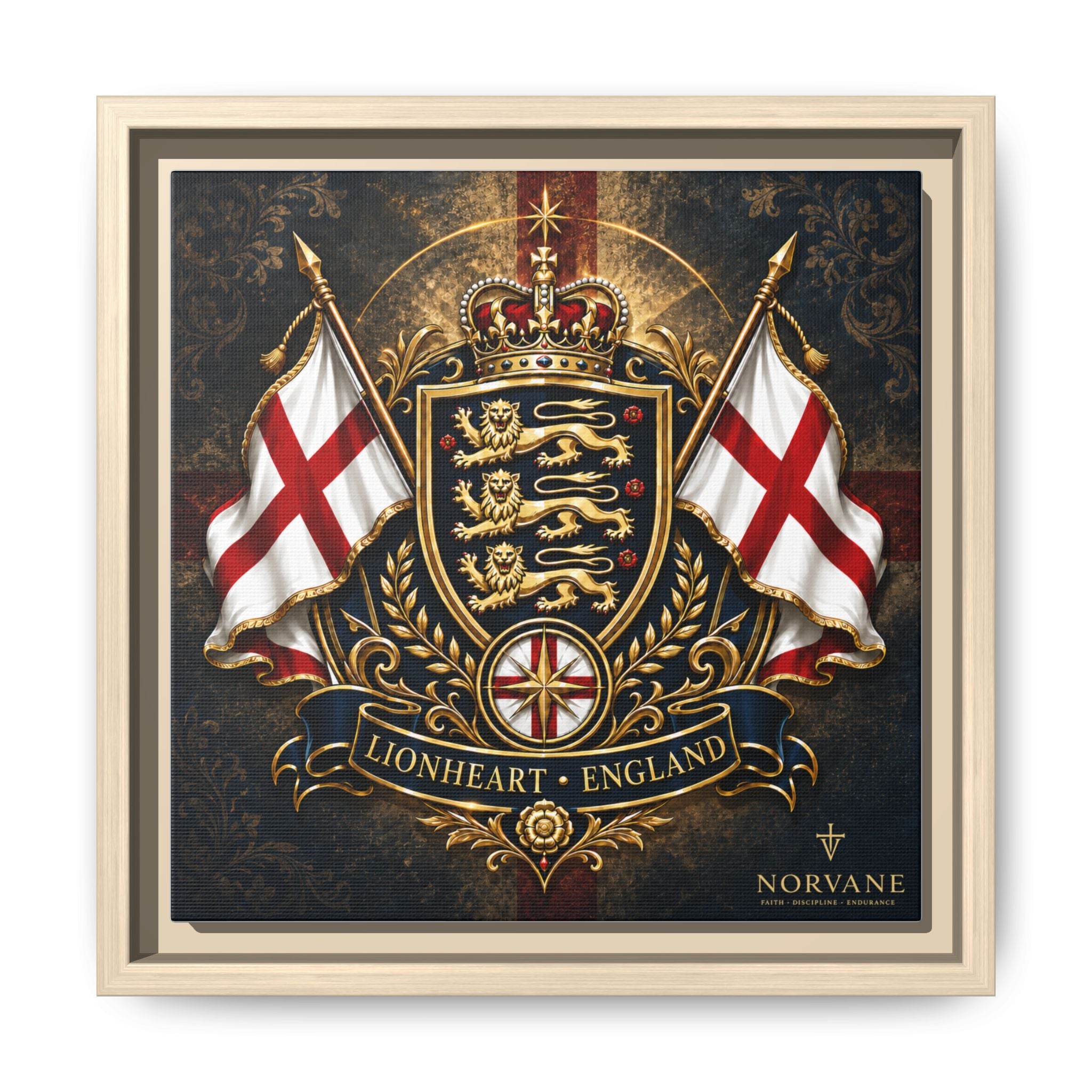 Matte Canvas: Lionheart England Crest Wall Art — Framed Union Jack Shield Print